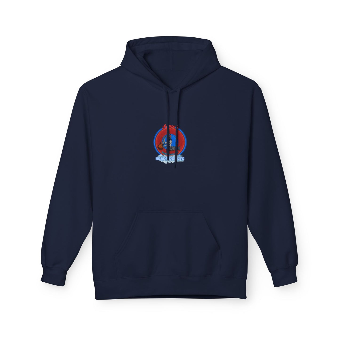 Unisex Fleece Hoodie - [Midweight Soft-style] - "Lump's Heady Logo" - w/rustic red donuts