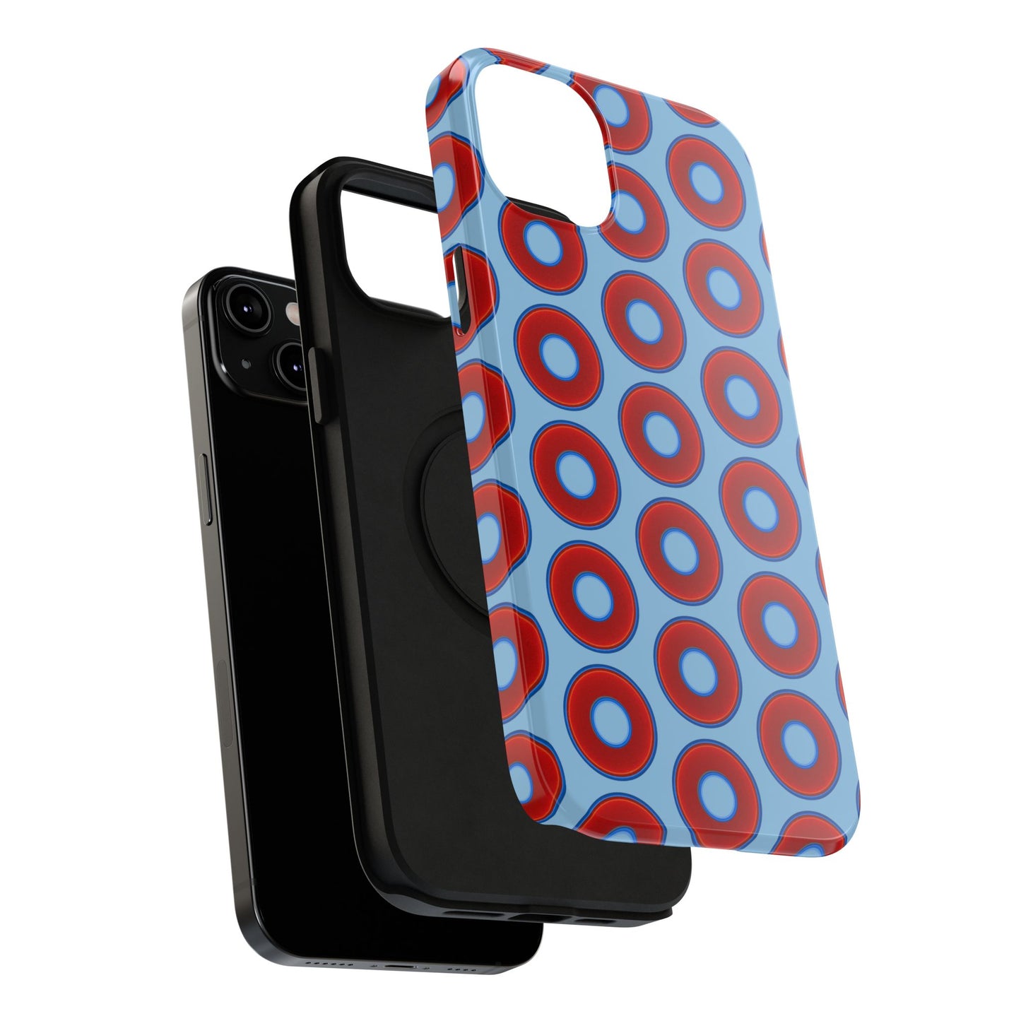 Impact-Resistant Lumpy Donut Case - red vivid donut print w/sky blue background