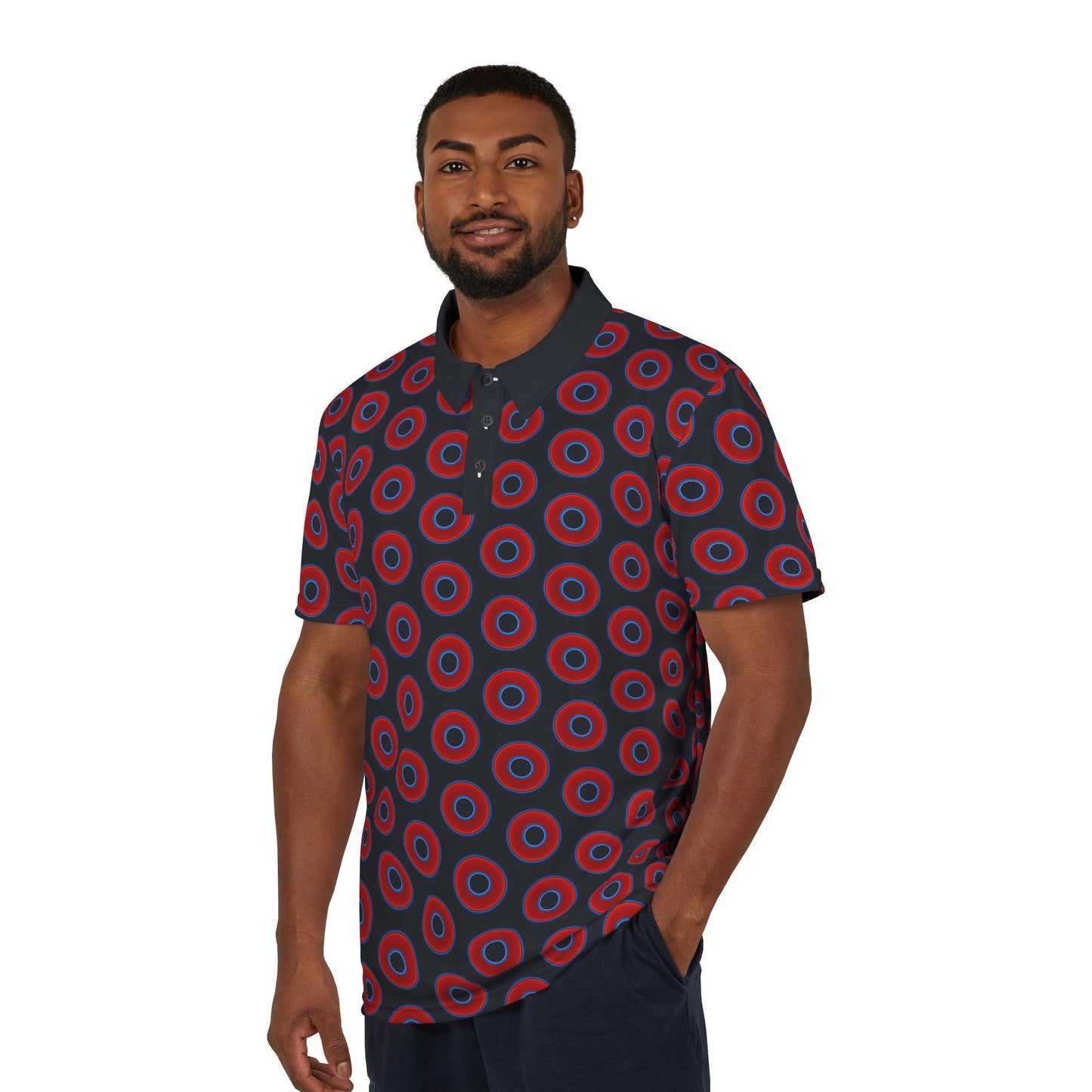 AOP Donut Polo - vivid donut print w/blue charcoal background [unisex]