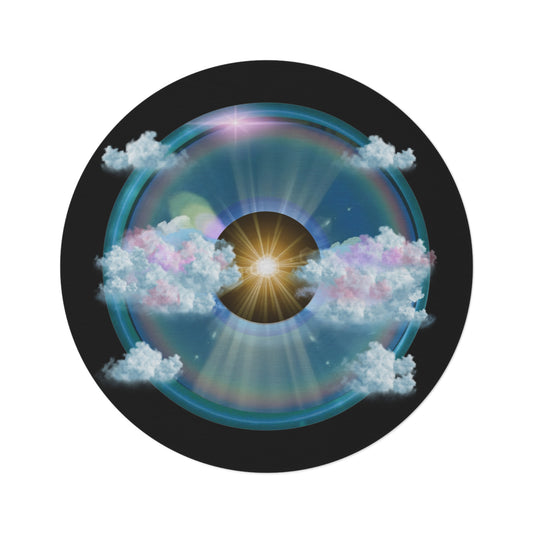 Round Room - 5 ft x 5 ft Lumpy Donut Rug - "The Divided Donut Rug" - vivid sky donut w/black background - variant 2 - [*Charitable Donut]