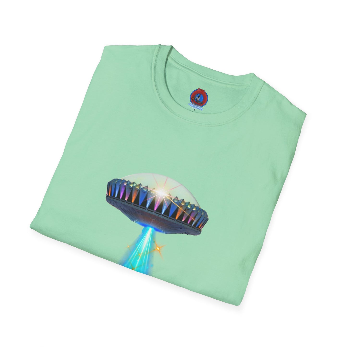 Classic Donut Tee - Unisex Soft-Style - "Donuts now Served on the Mothership" - series 1.0  - variant 6  - tractor-beamed donut