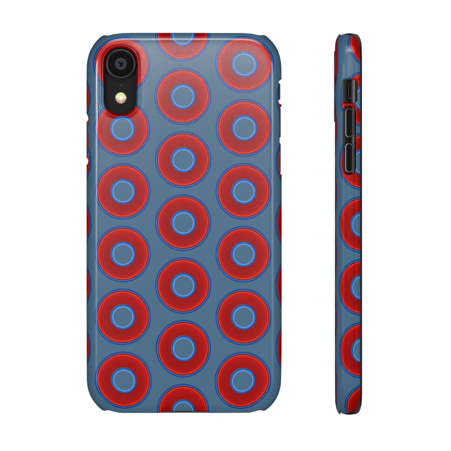 Lumpy Donut Snap Case - red vivid donut print w/steel blue background