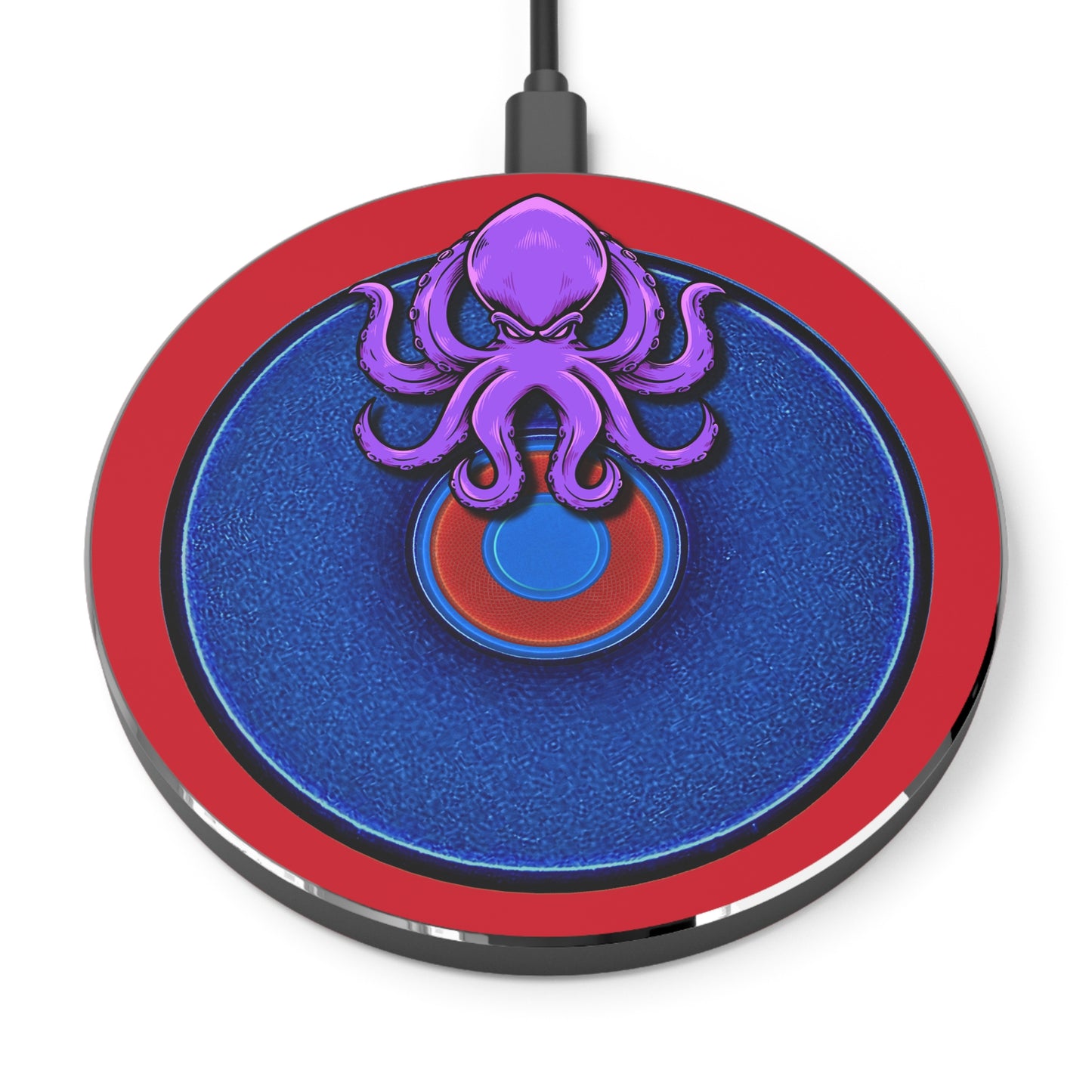 The Flow - Wireless Lumpy Donut Chargers - "Roger Moore's Donut" - vivid blue w/dark red background - variant - 4
