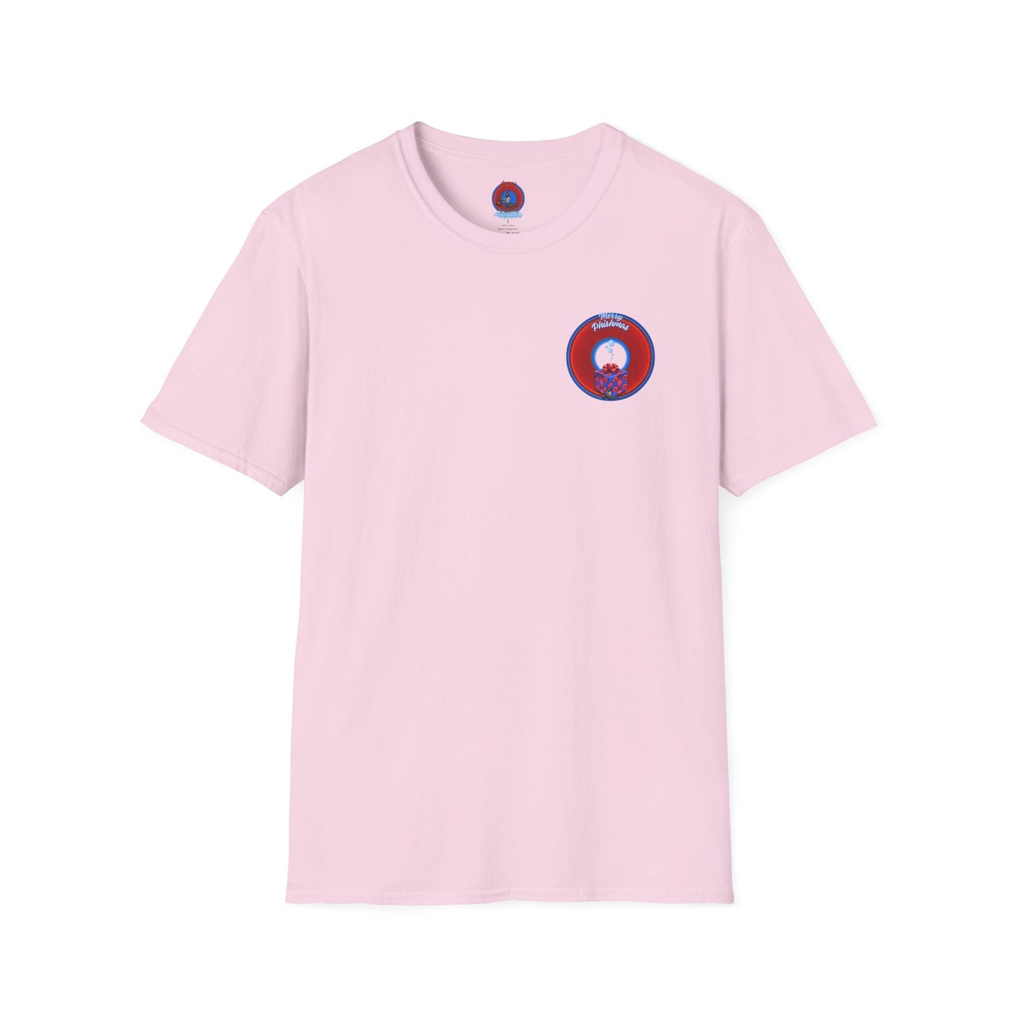 Classic Donut Tee - Unisex Soft-Style - "Phishmas Caroler's Tee " - vivid red/blue donut - variant 2