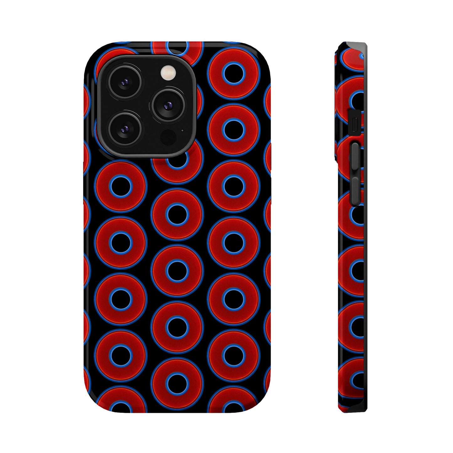 Magnetic Tough Donut Case - red vivid donut print w/black background