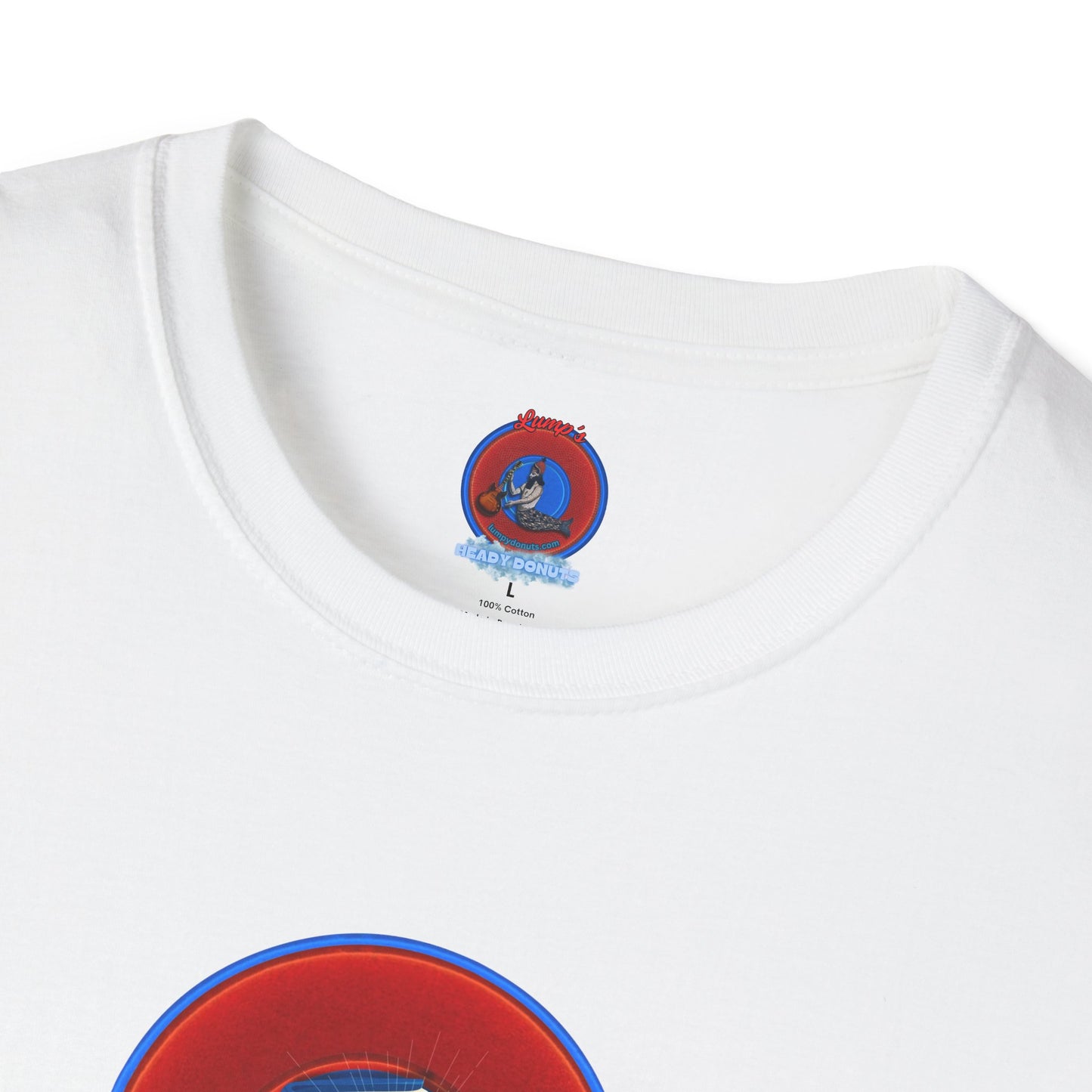Classic Donut Tee - Unisex Soft-Style - "Helping Phriendly Donut Tee" - vivid red donut - w/shine- variant 2