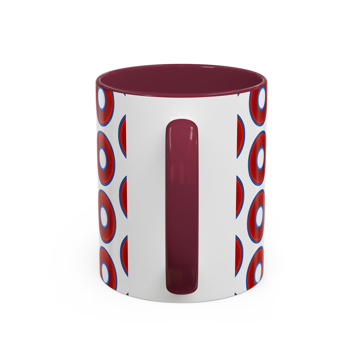 Lump's Grumpy Coffee Mug - vivid red donuts w/white background