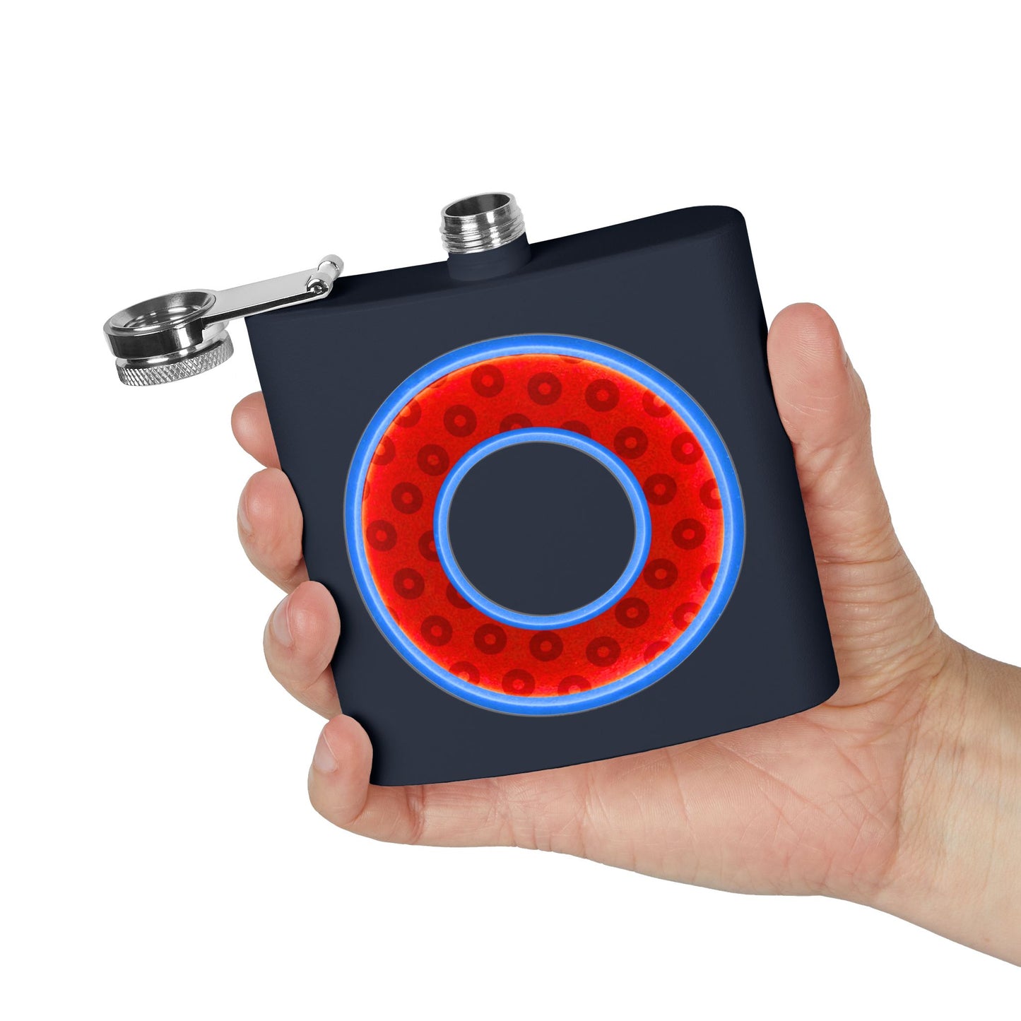 Lump's Donut Flask 6 oz -  Red/Blue Widemouthed Paradox Donut - [*w/your choice of 7 backgrounds]