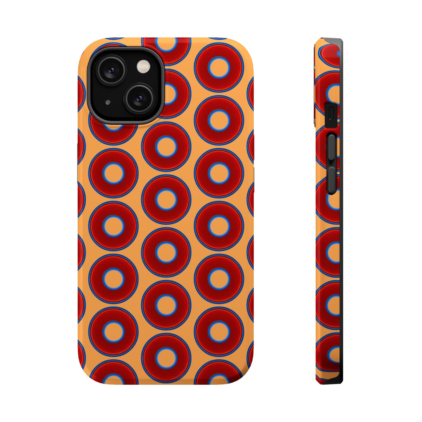 Magnetic Tough Donut Case - red vivid donut print w/creamsicle orange background
