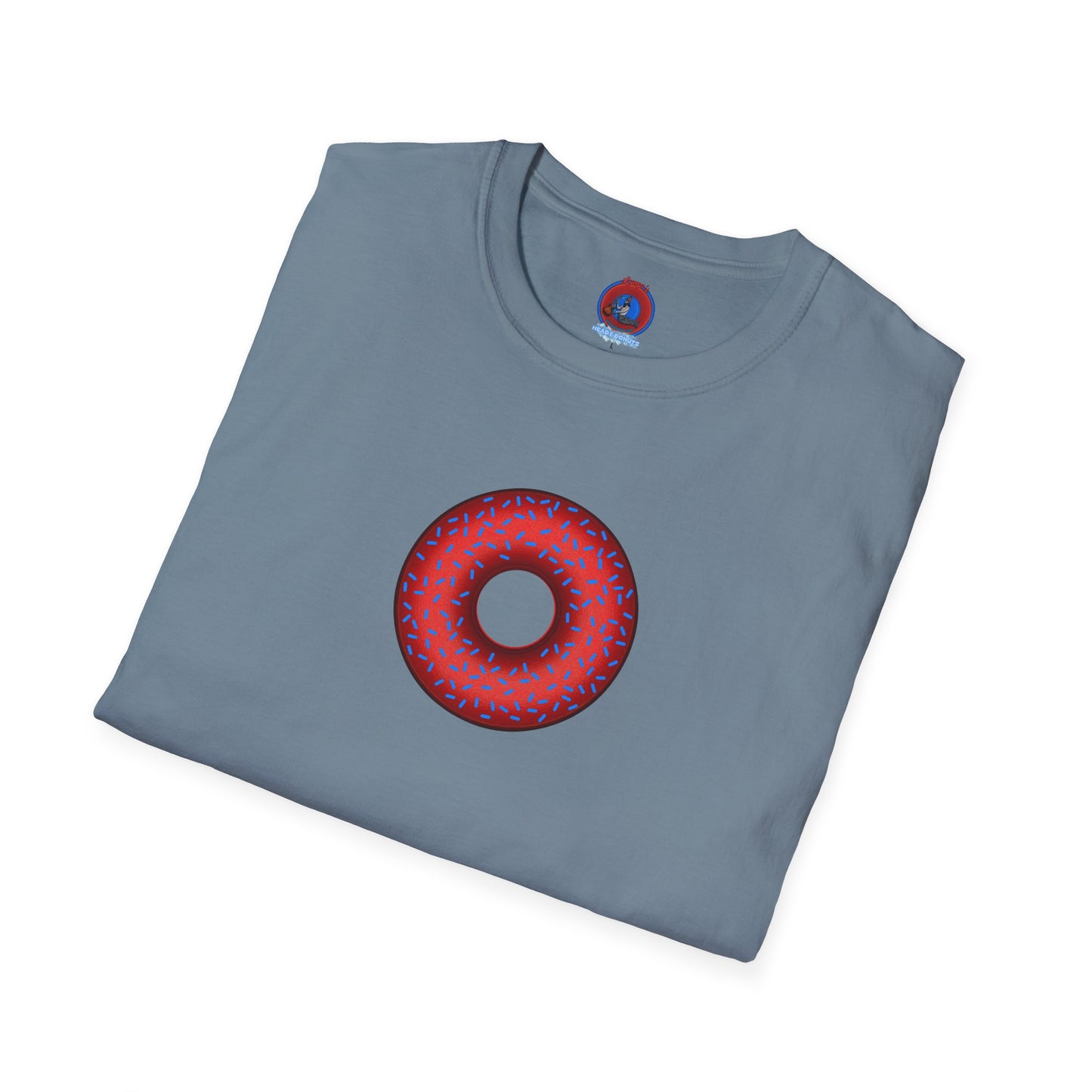 Classic Donut Tee - Unisex Soft-Style - "Plain Plump Donut w/" - plump red donut w/blue sprinkles