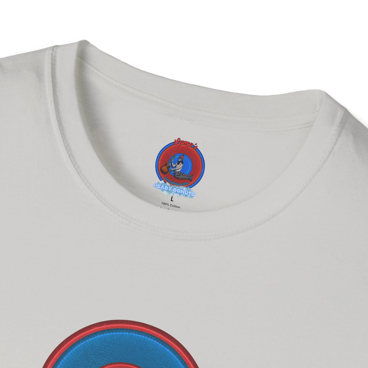Classic Donut Tee - Unisex Soft-Style - "The Lumpy Donut" - variant 2 - blue/red donut