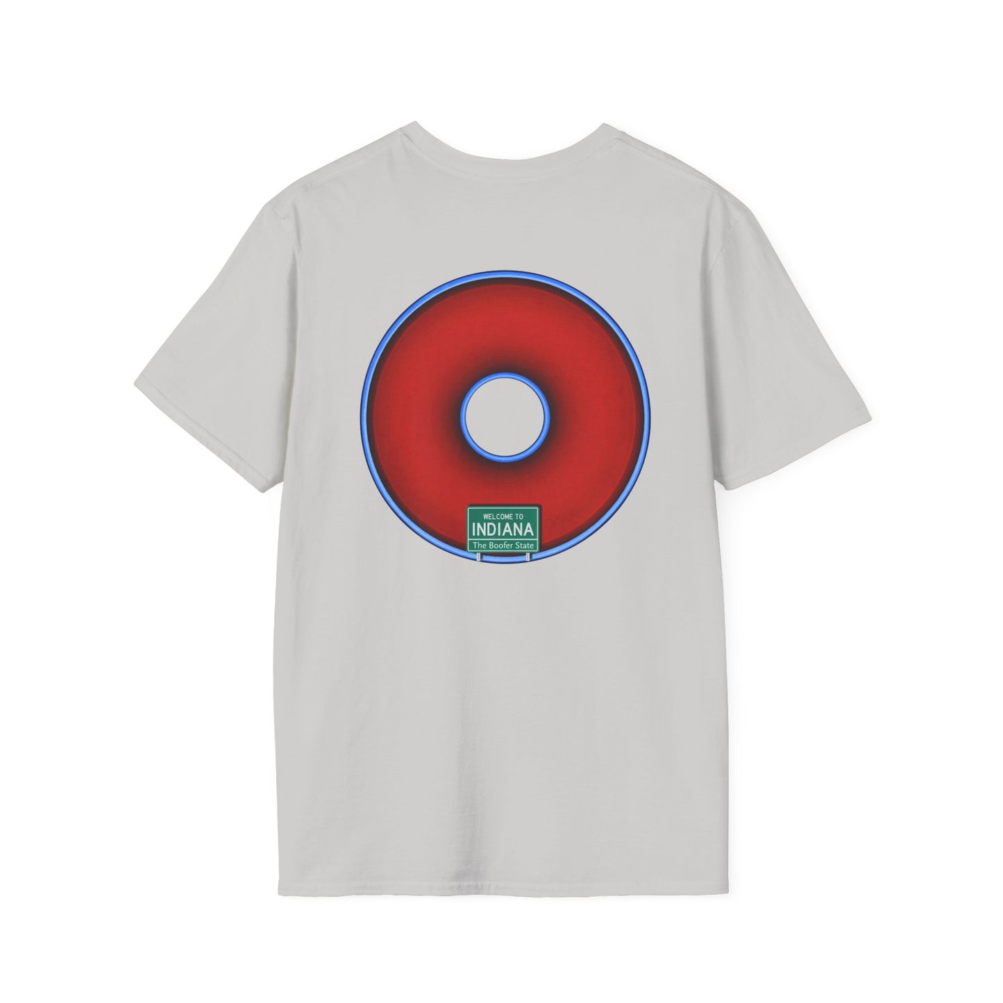 Classic Donut Tee - Unisex Soft-Style - "Indiana is for Boofers" - vivid red/blue plumpy donut - variant 3 - plain