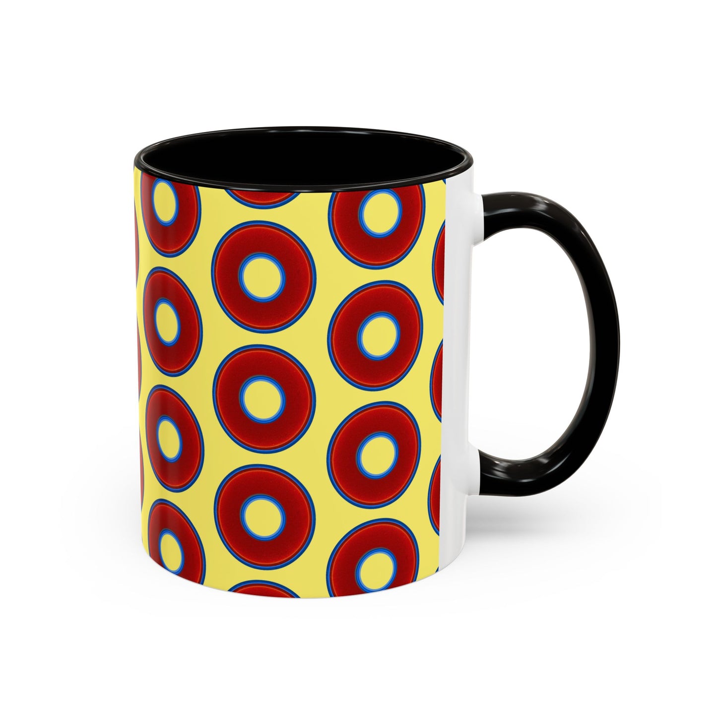 Lump's Grumpy Coffee Mug - vivid red donuts w/yellow background