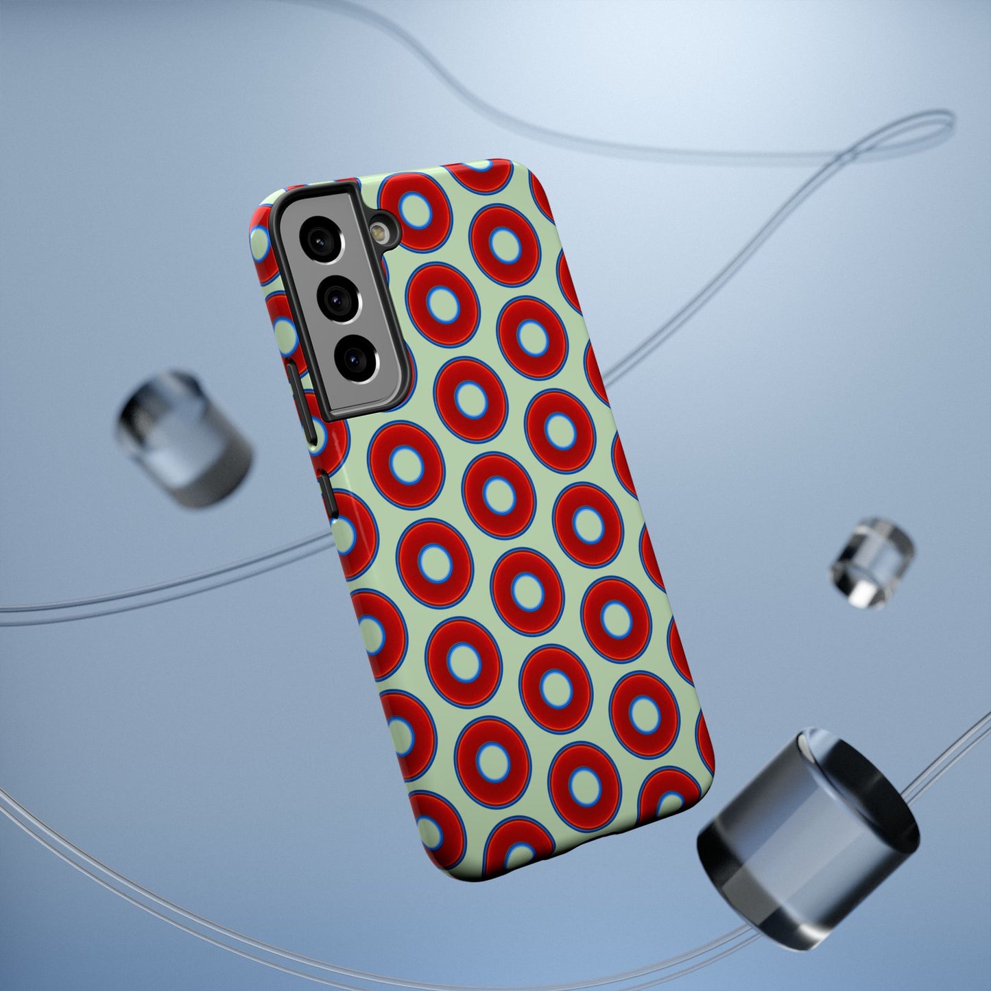 Impact-Resistant Lumpy Donut Case - red vivid donut print w/seafoam green background