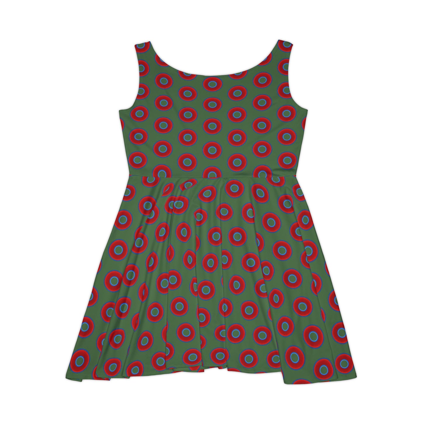 Women's Skater Donut Dress - vivid red donut print w/dark green background