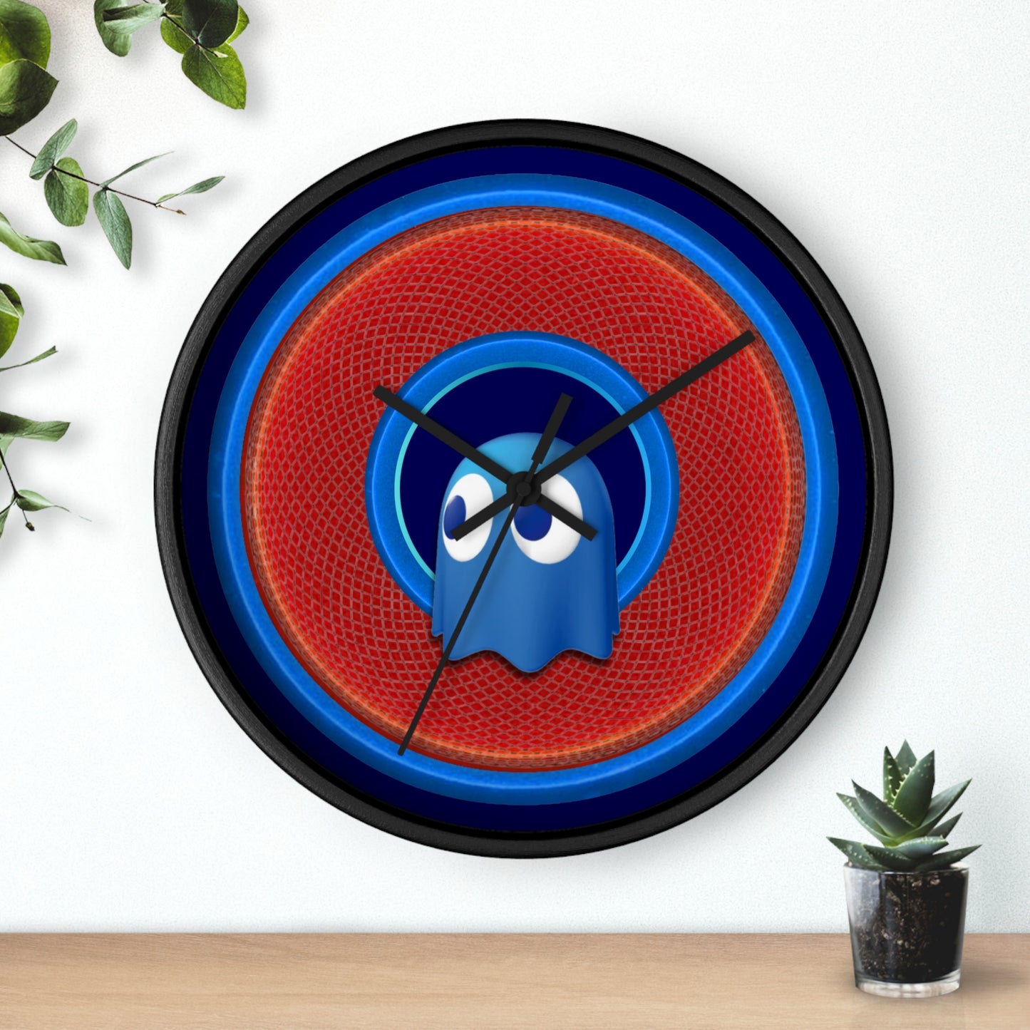 Lumpy Wall Clock - "Story of the Donut Clock" - variant 1 - rustic red donut w/navy background