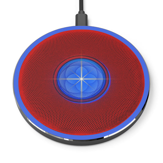 The Flow - Wireless Lumpy Donut Chargers - "Geometric Phatty Donut" - red phatty donut w/royal blue background