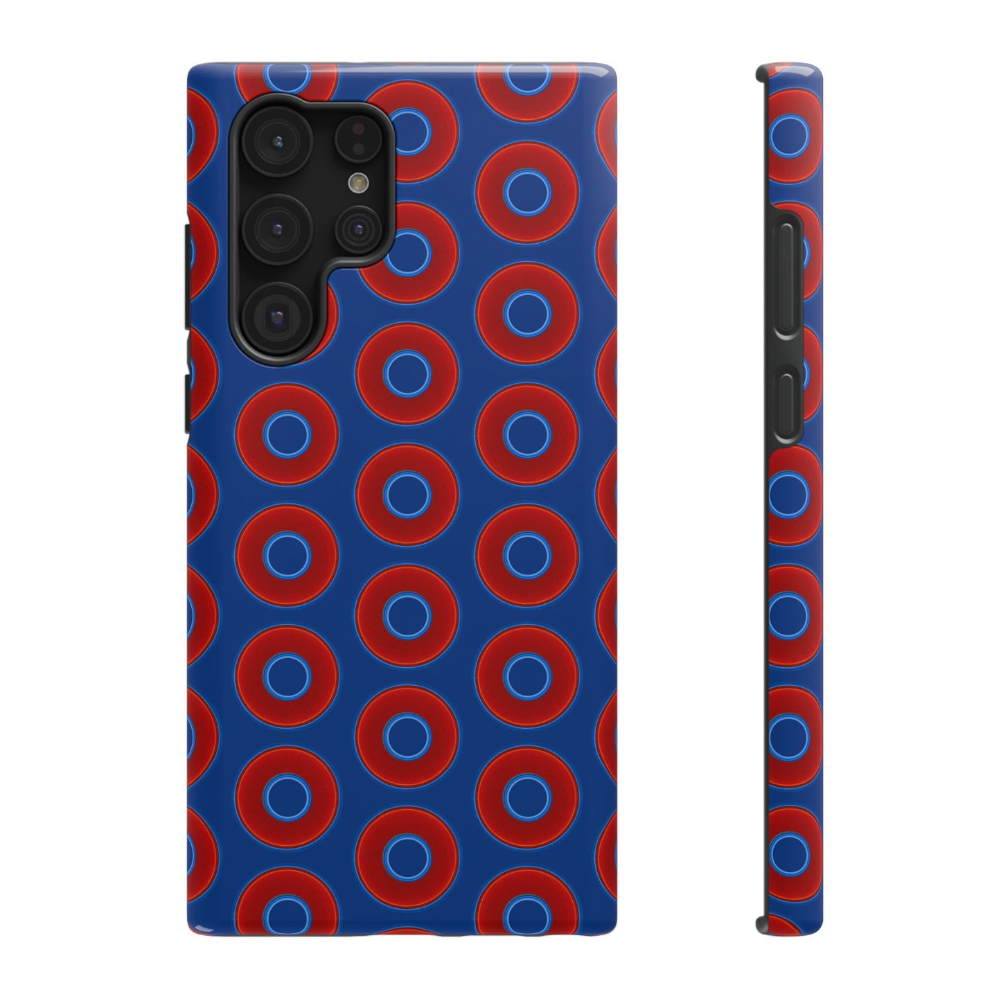 Impact-Resistant Lumpy Donut Case - red vivid donut print w/dark blue background