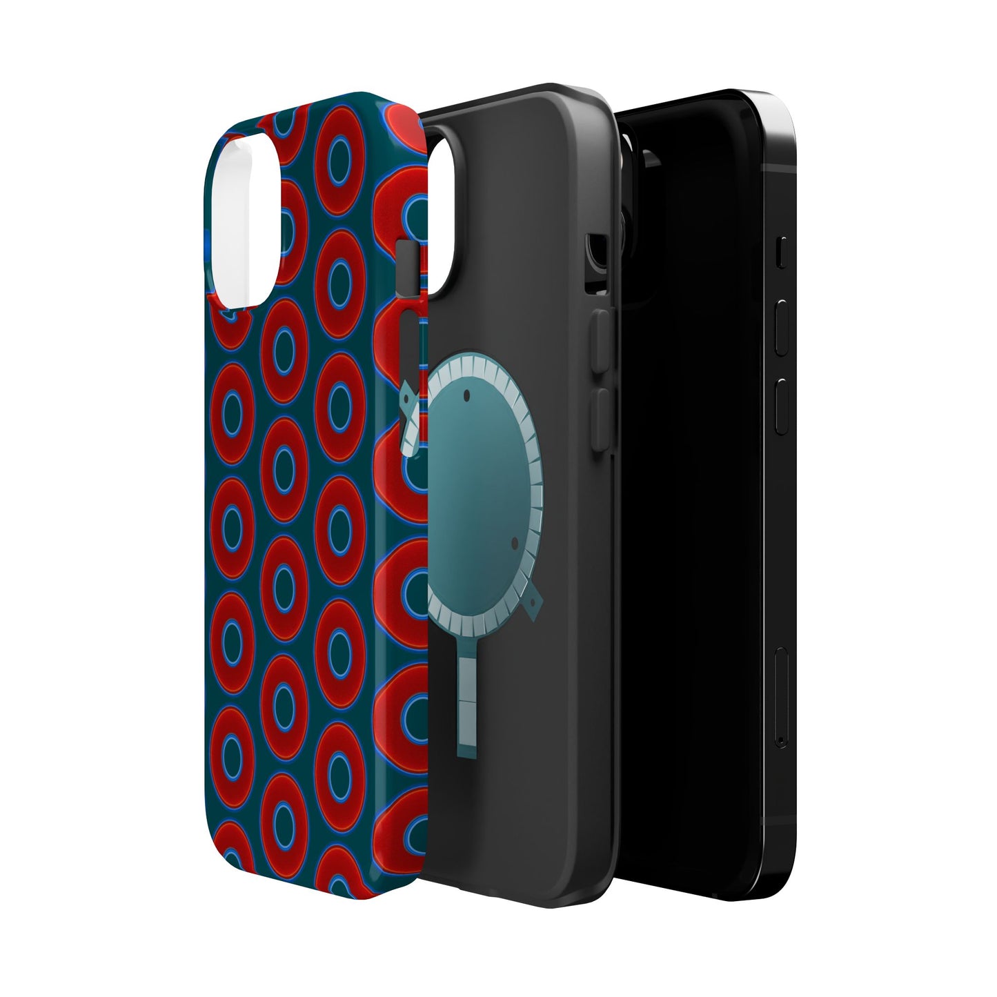Magnetic Tough Donut Case - red vivid donut print w/midnight green background