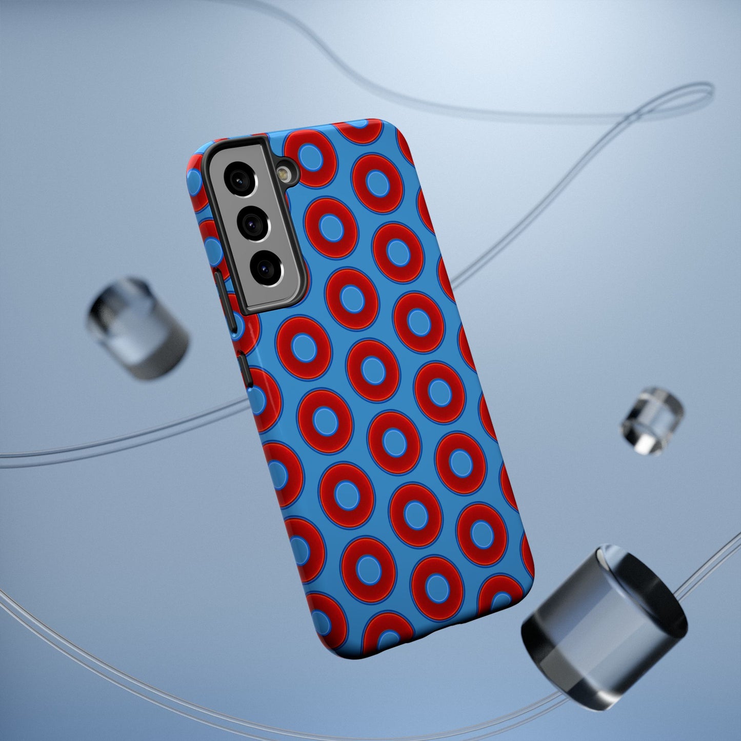 Impact-Resistant Lumpy Donut Case - red vivid donut print w/light steel blue background