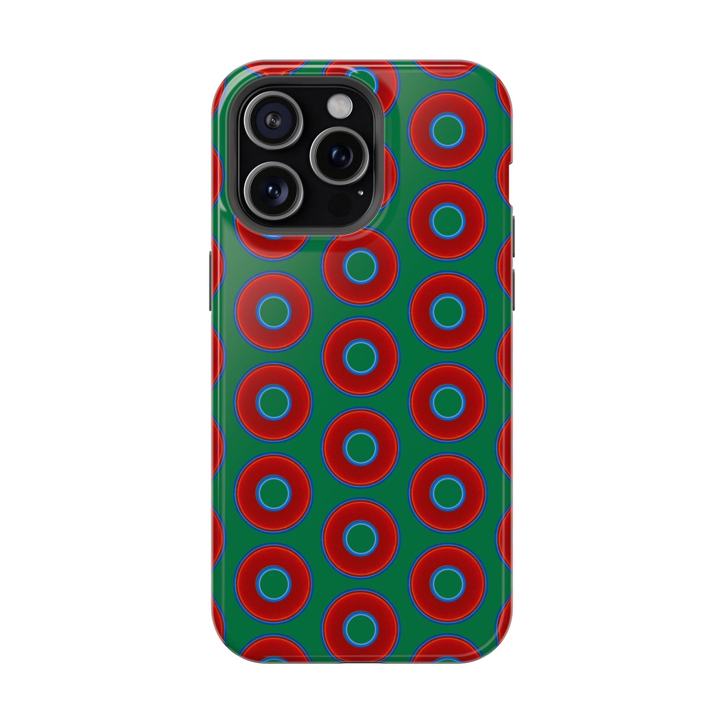 Impact-Resistant Lumpy Donut Case - red vivid donut print w/green background