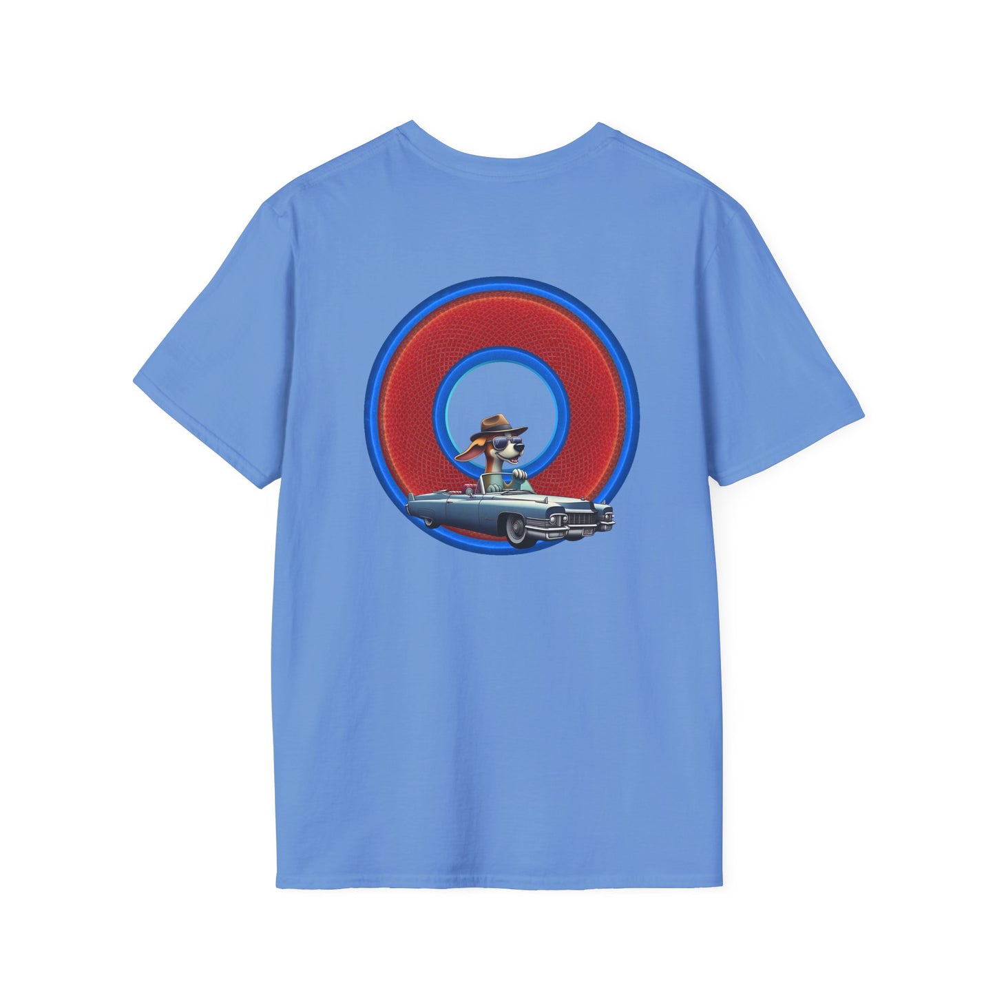 Classic Donut Tee - Unisex Soft-Style - "Jimmy's Marathon Donut Tee" - series 1.0  - variant 1 - rustic red/blue donut