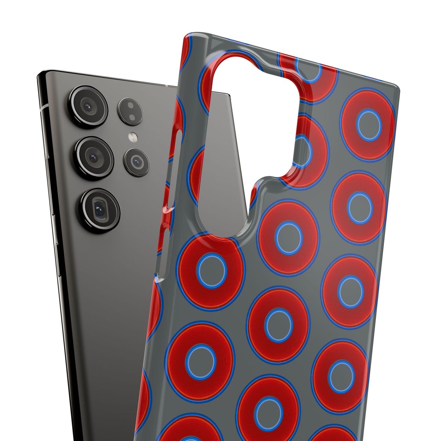 Lumpy Donut Snap Case - red vivid donut print w/dark gray background