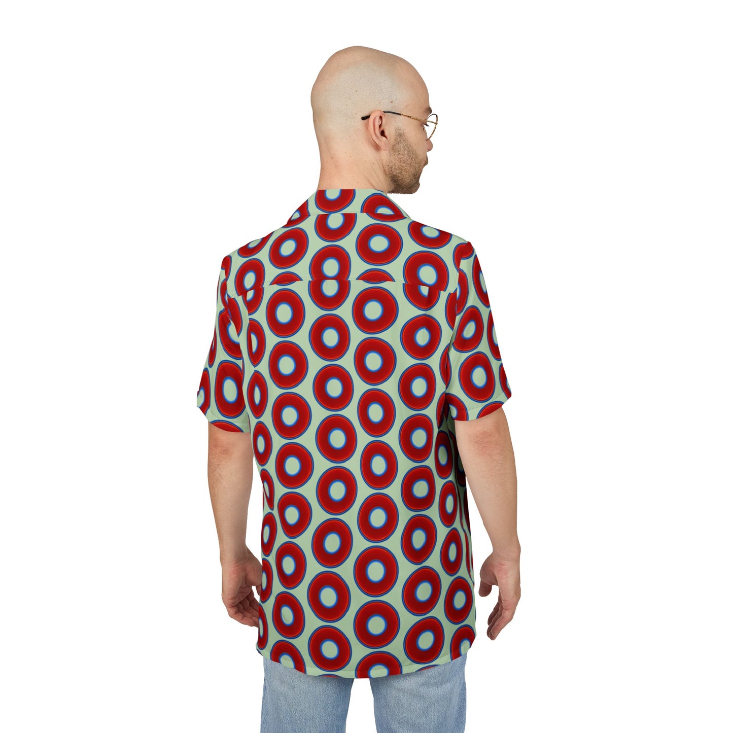 Wilson's 'Epic Hawaiian-Punch' Shirt - vivid red donut print w/seafoam background [unisex]