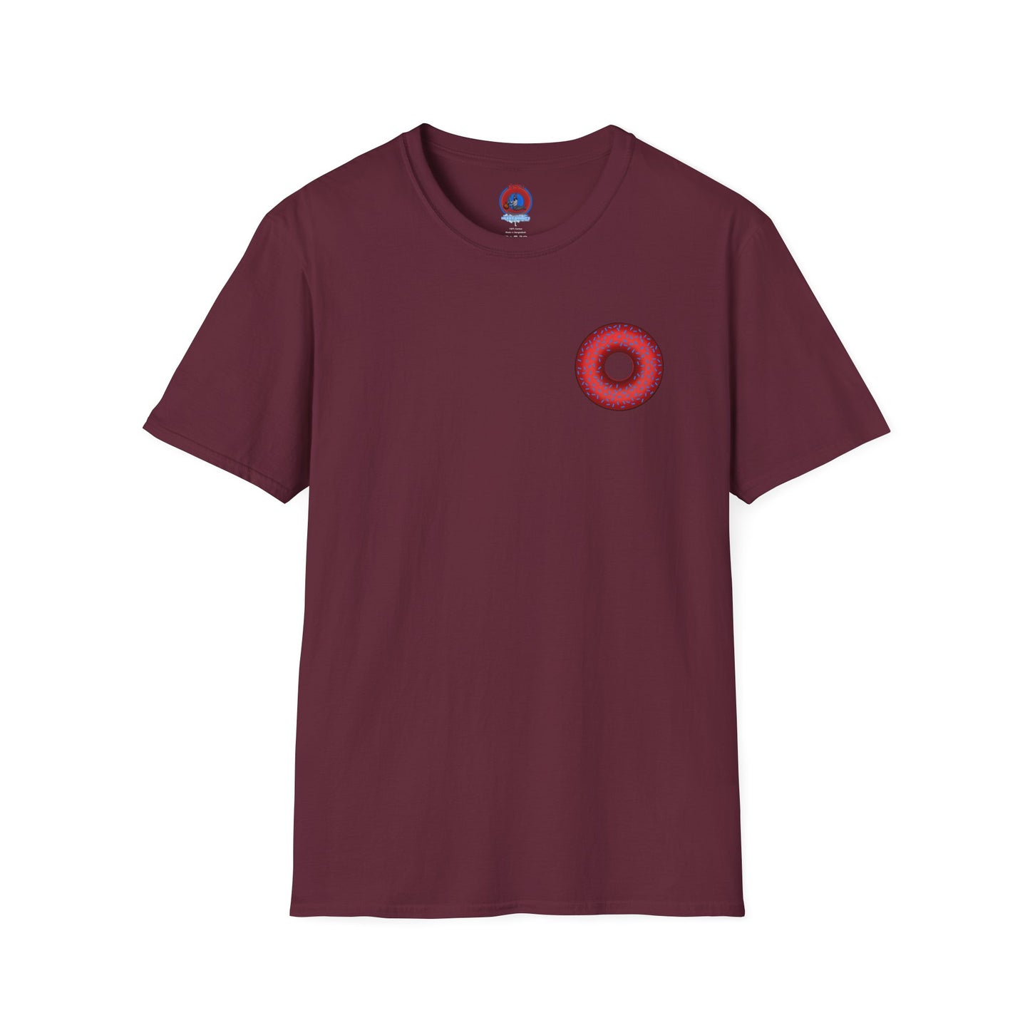 Classic Donut Tee - Unisex Soft-Style - "Plain Plump Donut w/" - plump red donut w/blue sprinkles