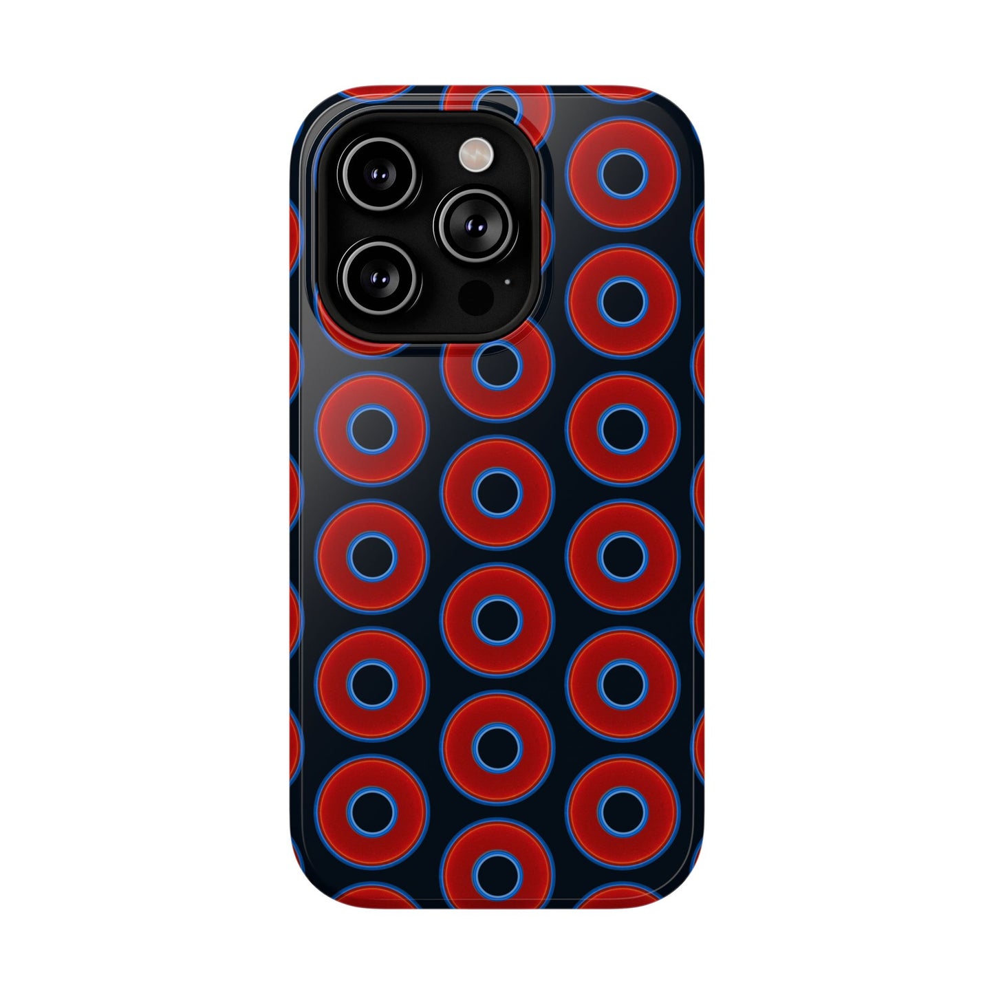 Impact-Resistant Lumpy Donut Case - red vivid donut print w/blue charcoal background