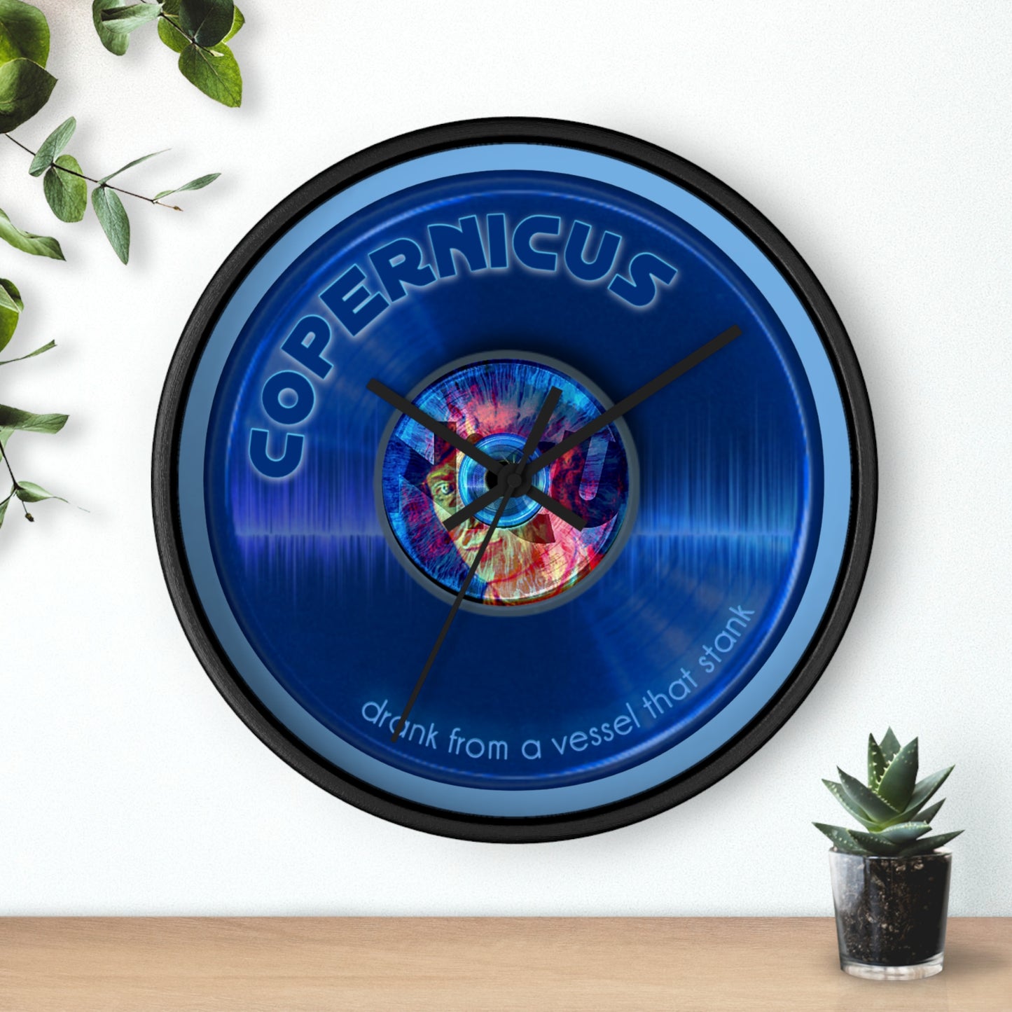 Lumpy Wall Clock - "Drunken Copernicus's Donut Watch" - variant 1 - blue vivid donut w/light blue background