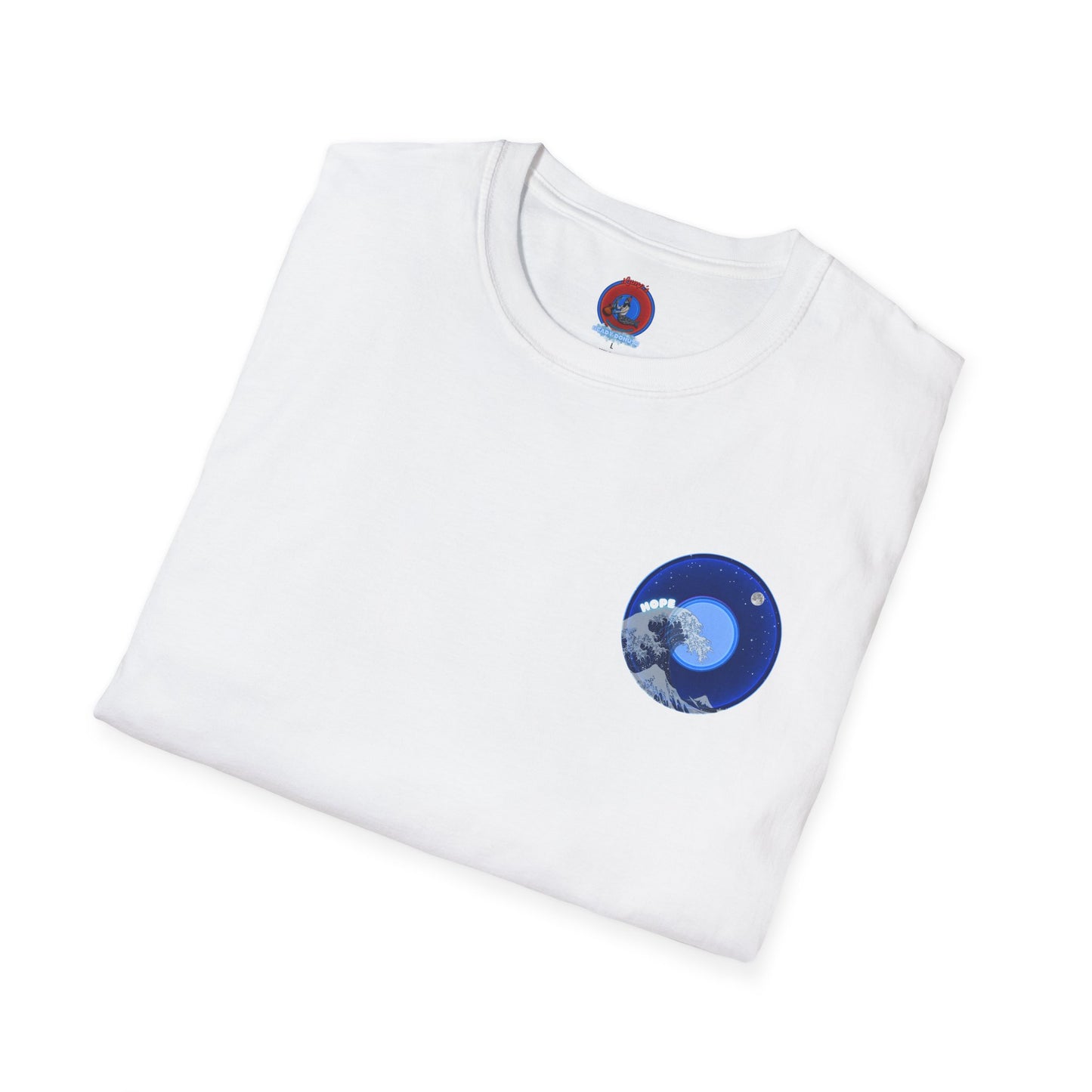 Classic Donut Tee - Unisex Soft-Style - "The Hopeful Waving Donut" - vivid blue donut