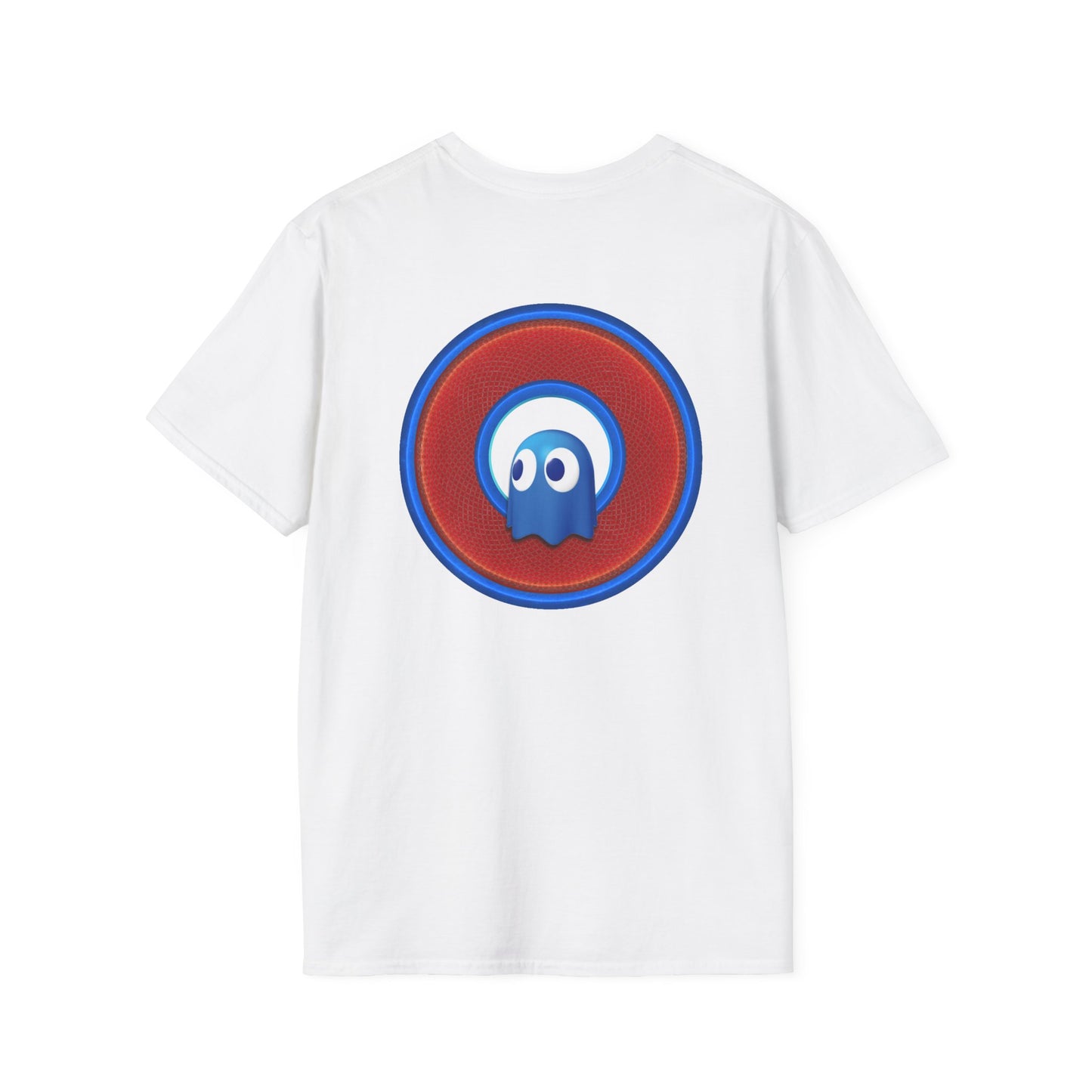Classic Donut Tee - Unisex Soft-Style - "The Story of the Donut - a Ghostly Good Time" - red/blue rustic donut - variant 1