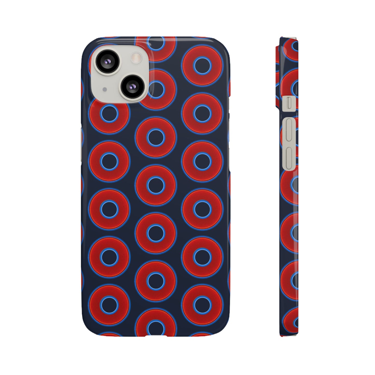 Lumpy Donut Snap Case - red vivid donut print w/midnight teal blue background