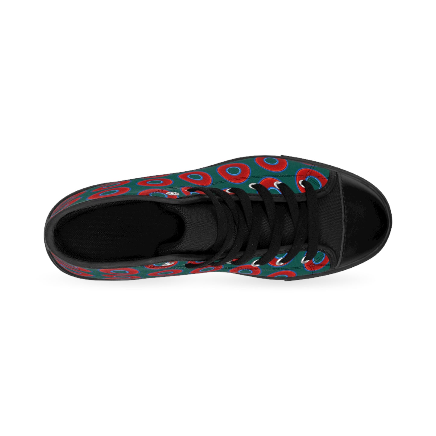 Cushiony Convectors - High Tops - red vivid donuts w/dark Fenway green background