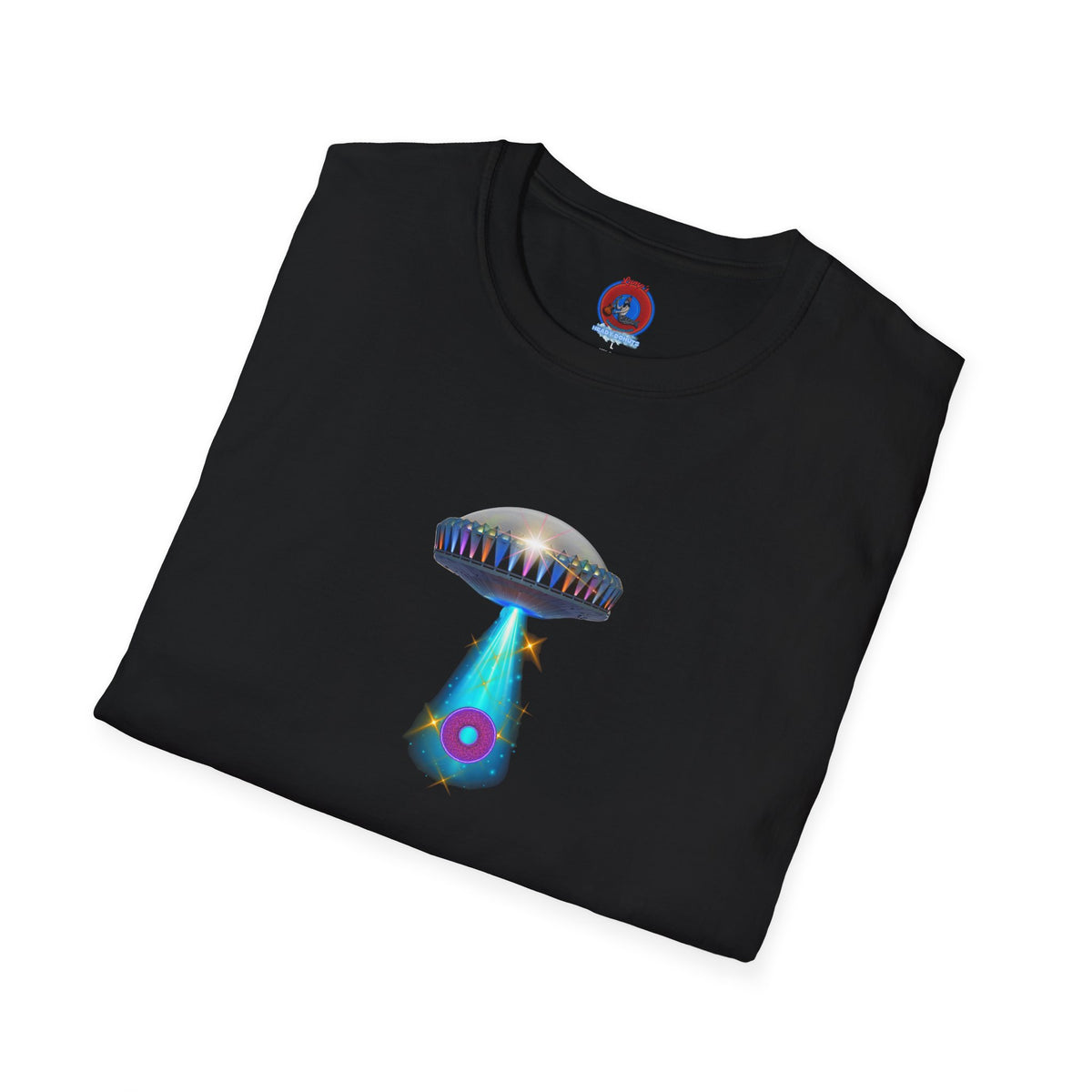 Classic Donut Tee - Unisex Soft-Style - "Donuts now Served on the Mothership" - series 1.0  - variant 6  - tractor-beamed donut