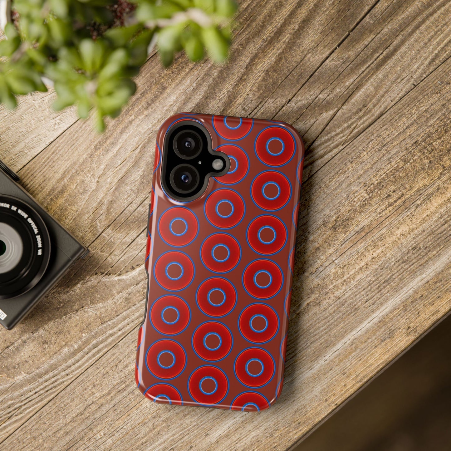 Magnetic Tough Donut Case - red vivid donut print w/burnt umber background