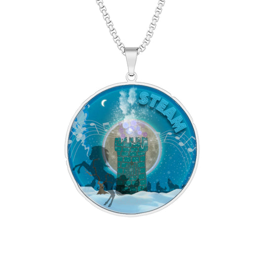 Lump's Heady Donut Necklace - 1" x 1" Stainless Steel Pendant - "Steamed Donuts" - vivid artic blue donut