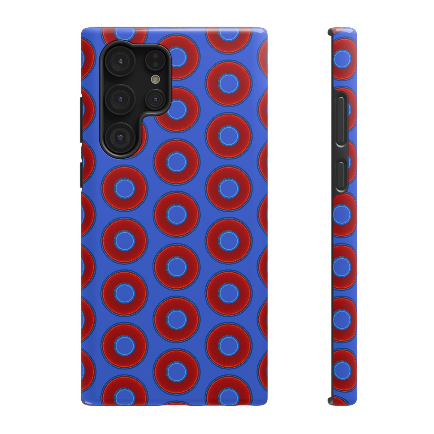 Impact-Resistant Lumpy Donut Case - red vivid donut print w/royal blue background