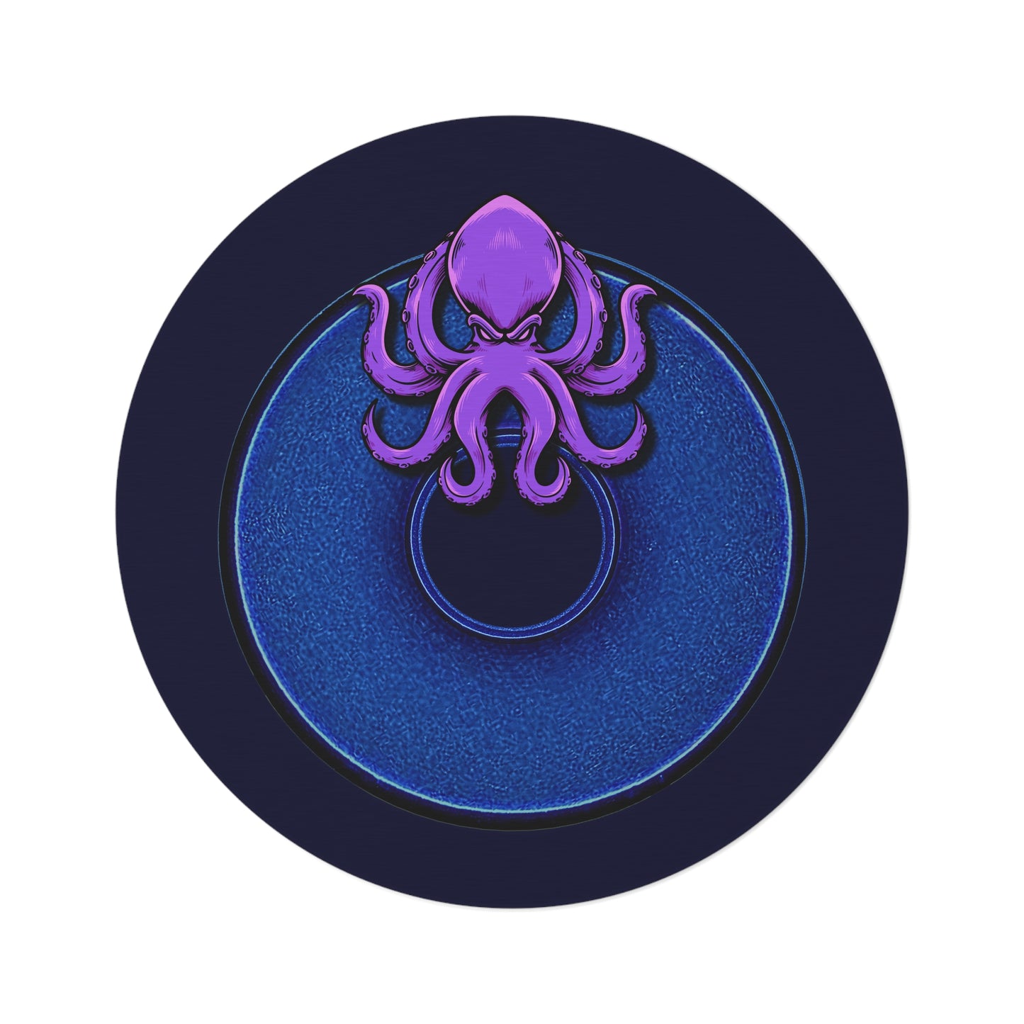 Round Room - 5 ft x 5 ft Lumpy Donut Rug - "Roger Moore's Donut" - vivid blue donut w/midnight blue background - variant 4