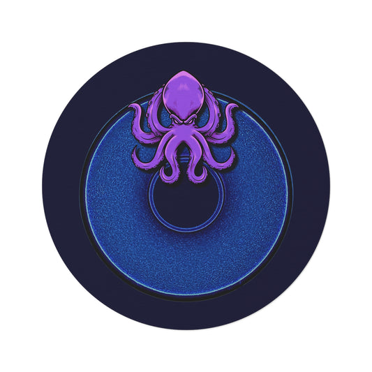 Round Room - 5 ft x 5 ft Lumpy Donut Rug - "Roger Moore's Donut" - vivid blue donut w/midnight blue background - variant 4