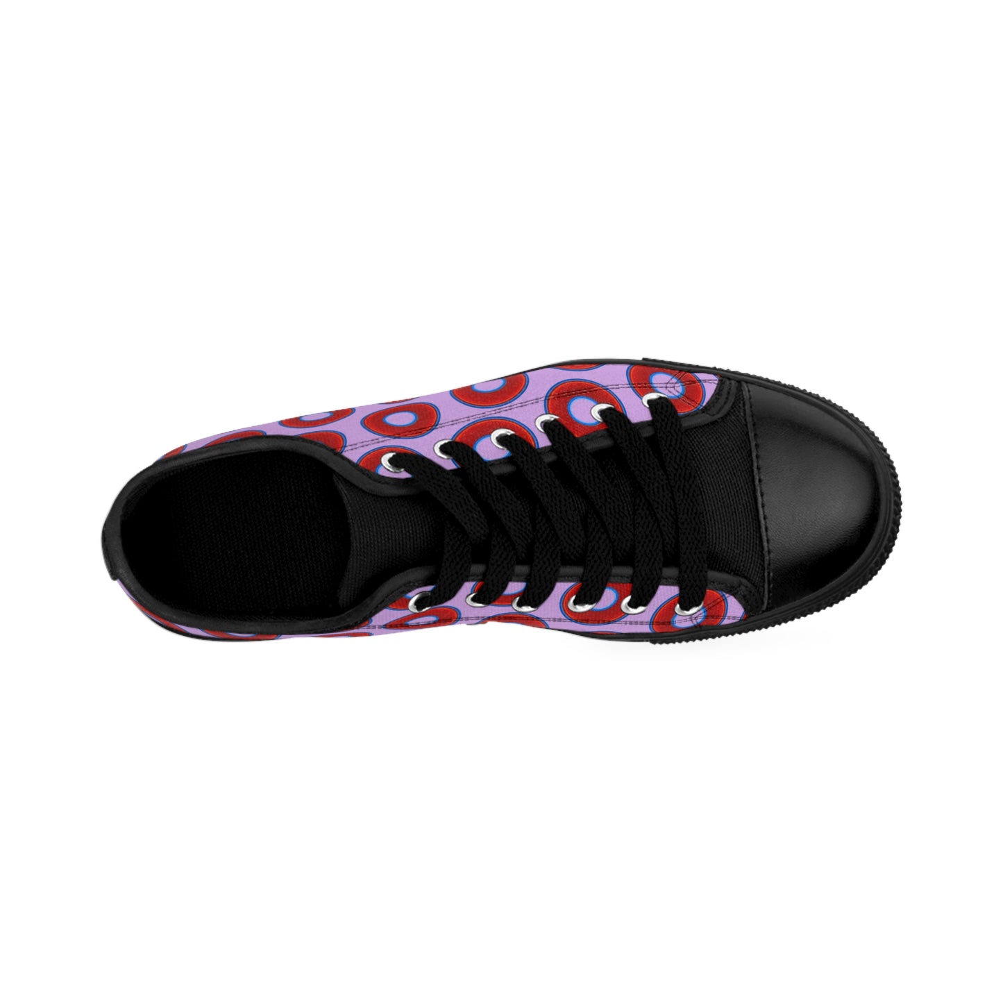 Men's Cushiony Convectors - Low Top - large red vivid donut print w/wisteria purple background
