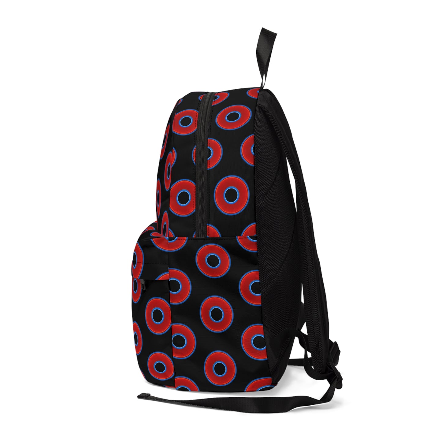 Donut Backpack - red vivid donuts w/black background