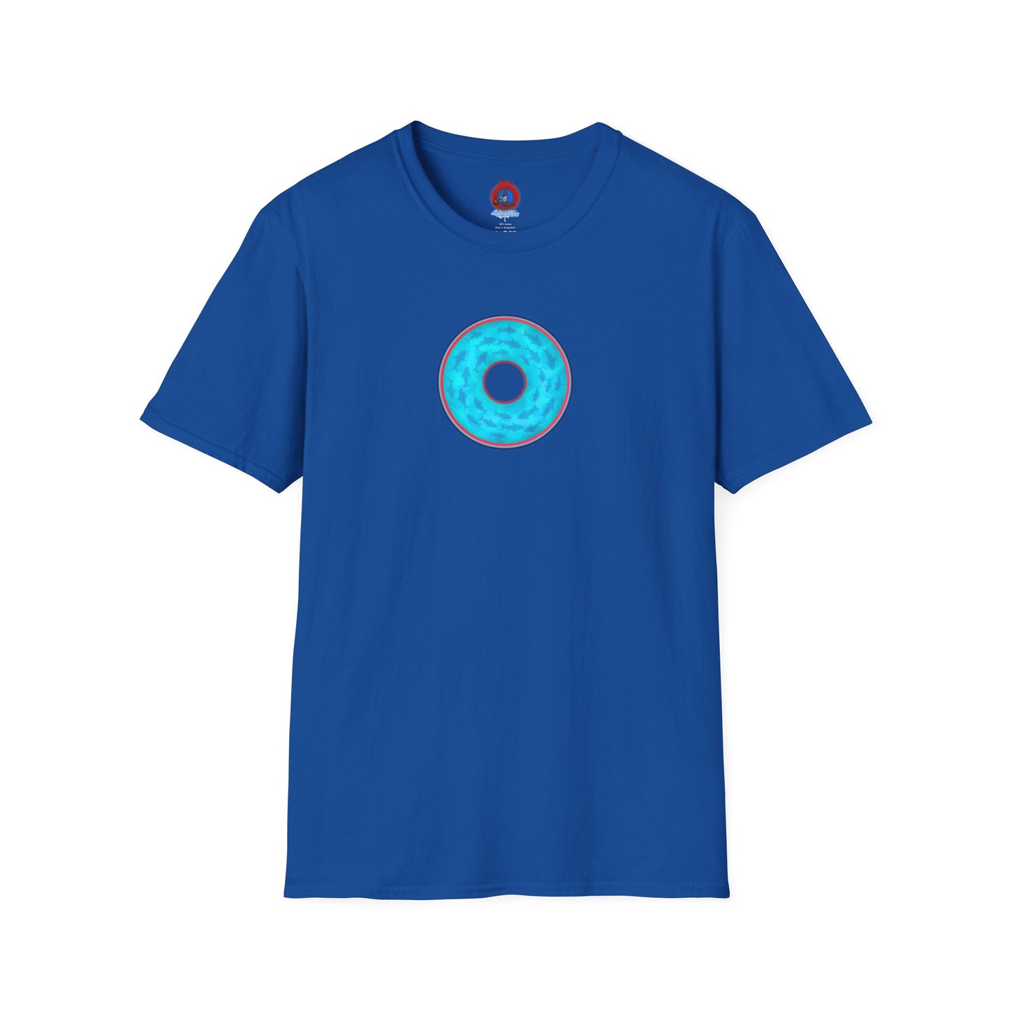 Classic Donut Tee - Unisex Soft-Style - "Skoolie of Phishies" - vivid sea donut - w/light blue water - variant 1