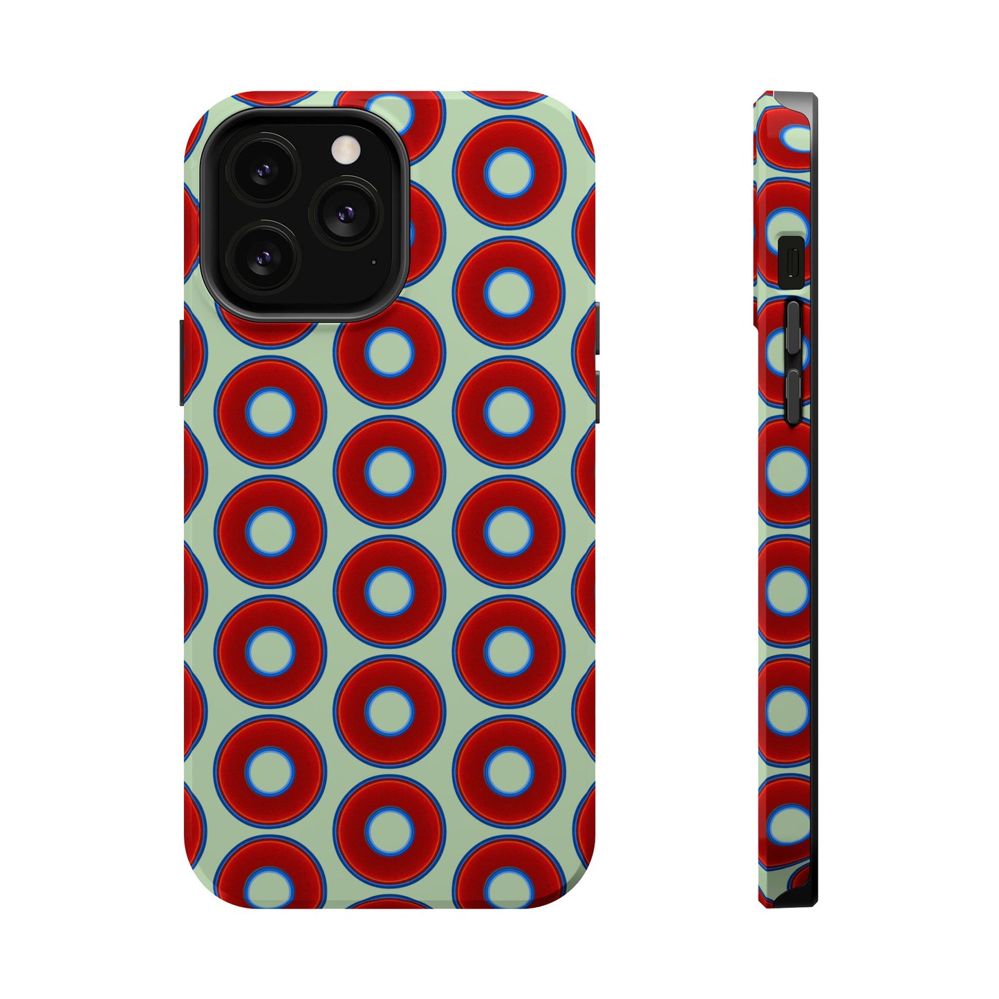 Magnetic Tough Donut Case - red vivid donut print w/seafoam green background