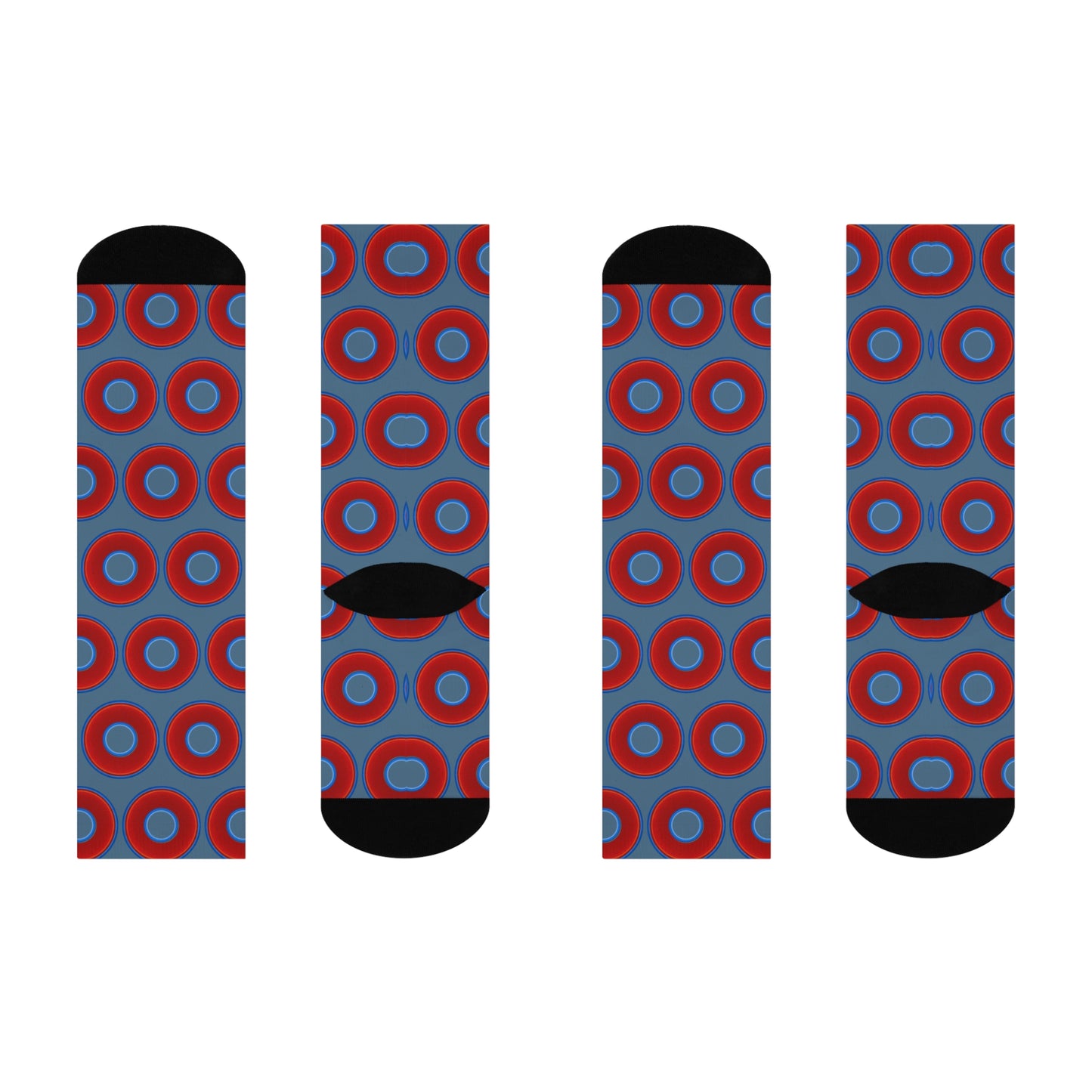 Lumpy Sox - cushioned crew - vivid red donut print w/steel blue background
