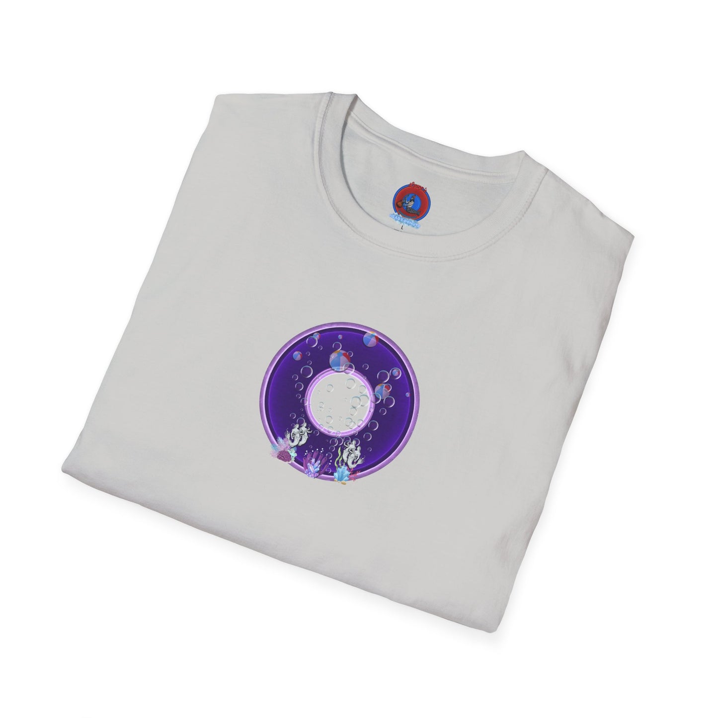 Classic Donut Tee - Unisex Soft-Style - "Sure That Sirens Made This Donut For Me" - vivid dark purple/light purple donut