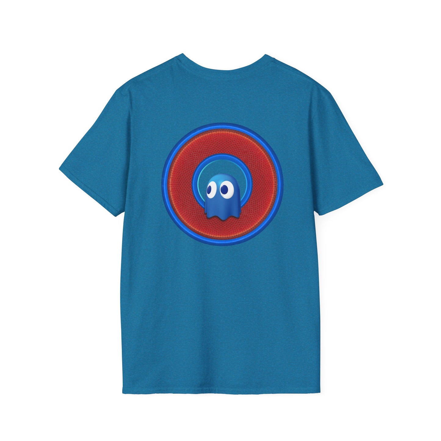 Classic Donut Tee - Unisex Soft-Style - "The Story of the Donut - a Ghostly Good Time" - red/blue rustic donut - variant 1