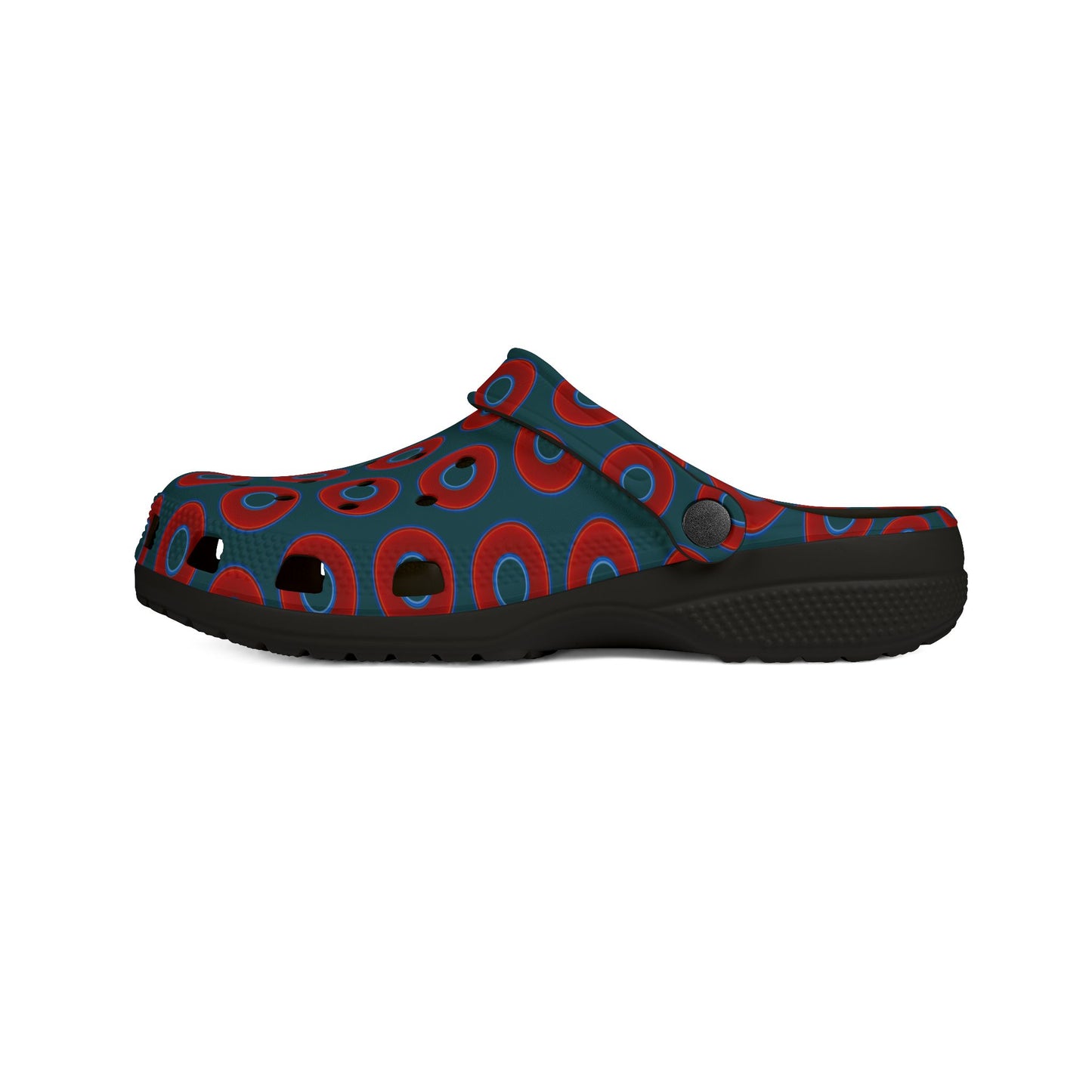 Spatchcocks - donut slip-on shoes - vivid red donuts w/midnight teal green background [unisex]