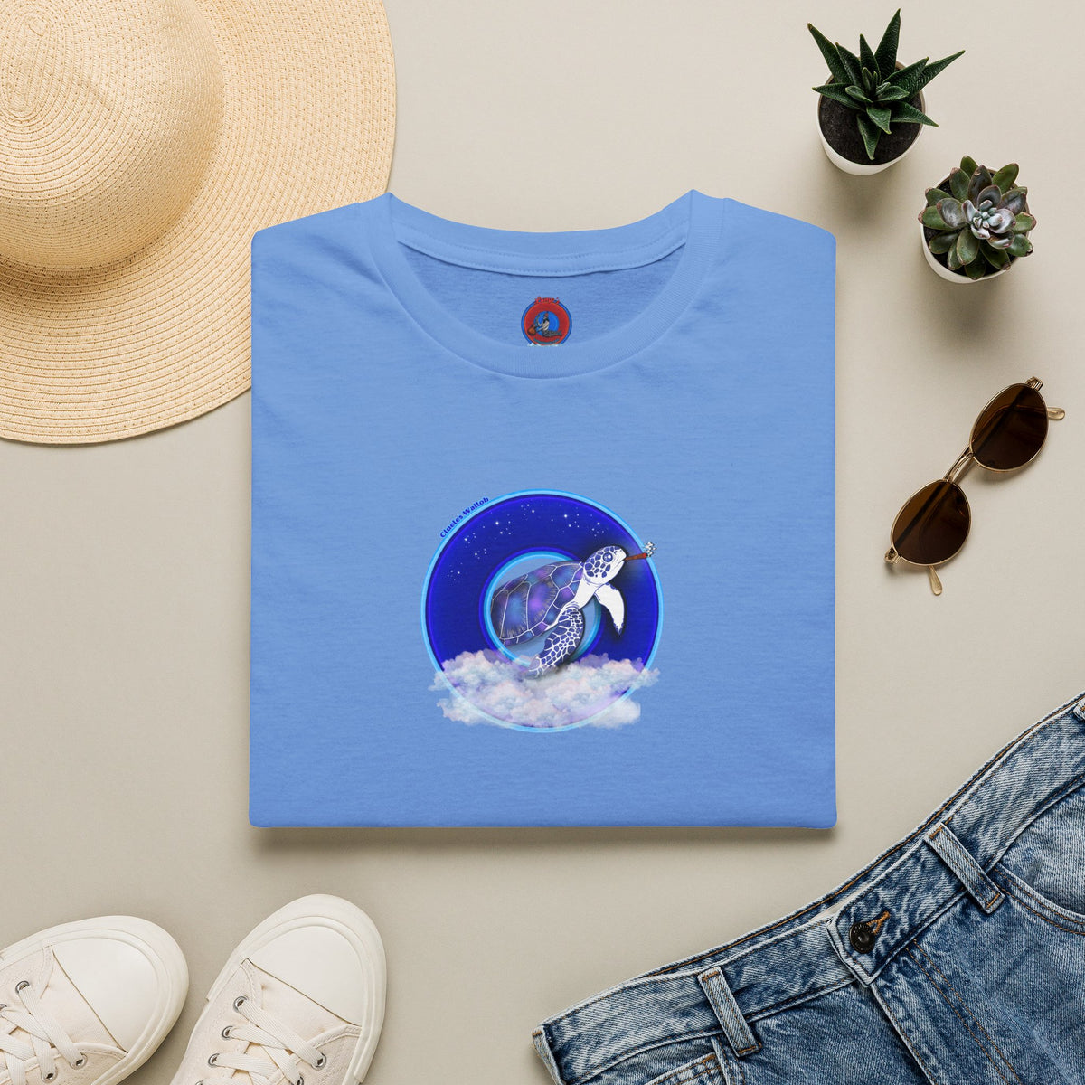 Classic Donut Tee - Unisex Soft-Style - "Clueless Wallob's Donuts" - vivid blue sky donut